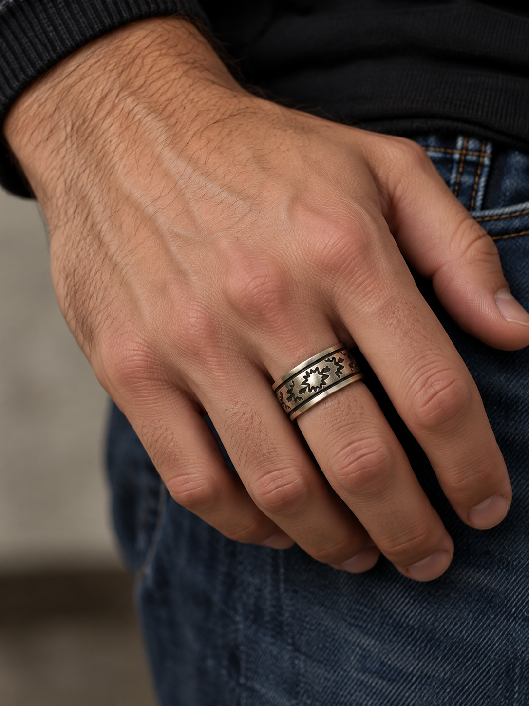 Handcrafted Sterling Silver Tribal Ring Size 9.5