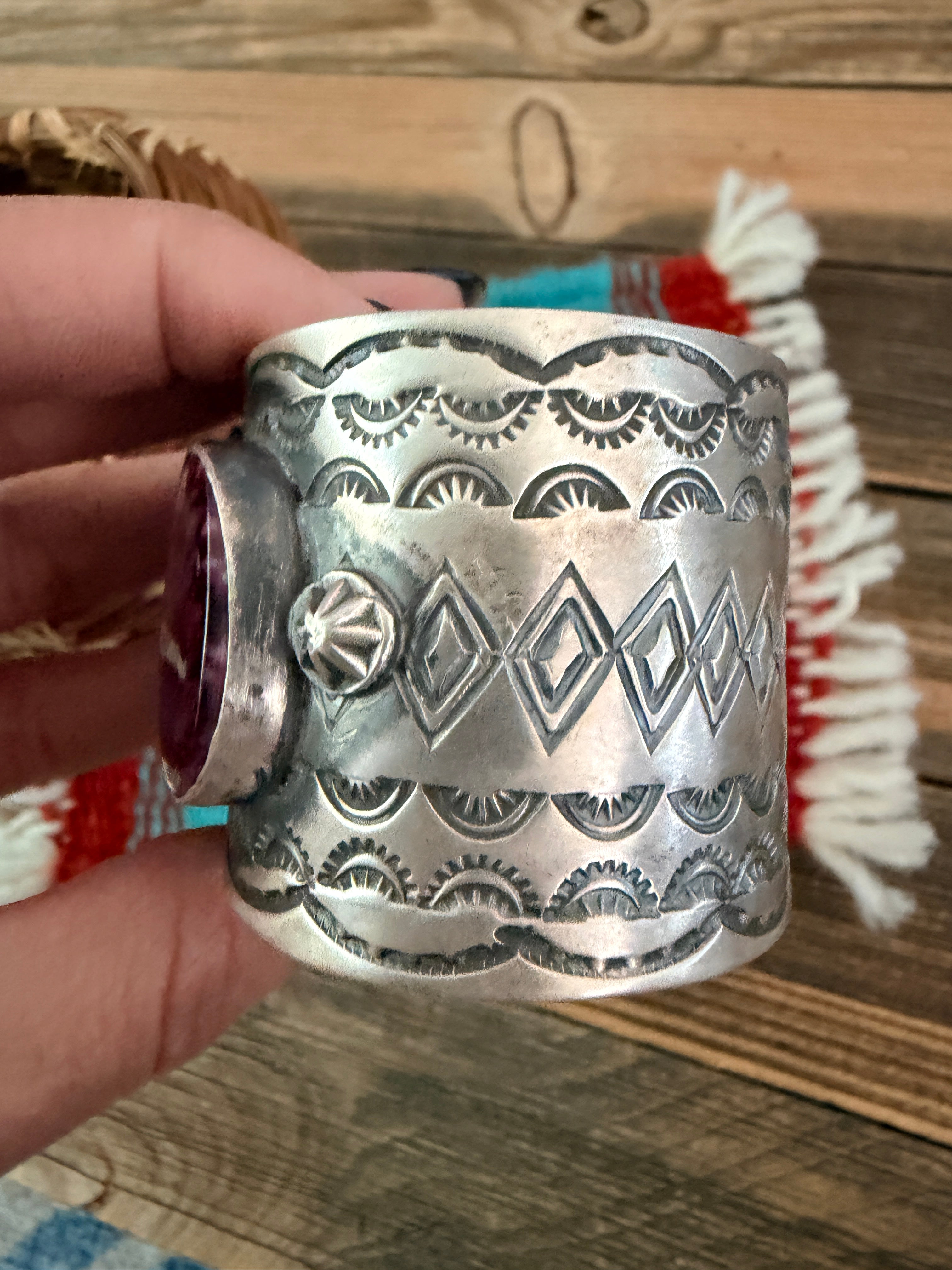 Handcrafted Purple Spiny Oyster & Sterling Silver Cuff Bracelet by Chimney Butte