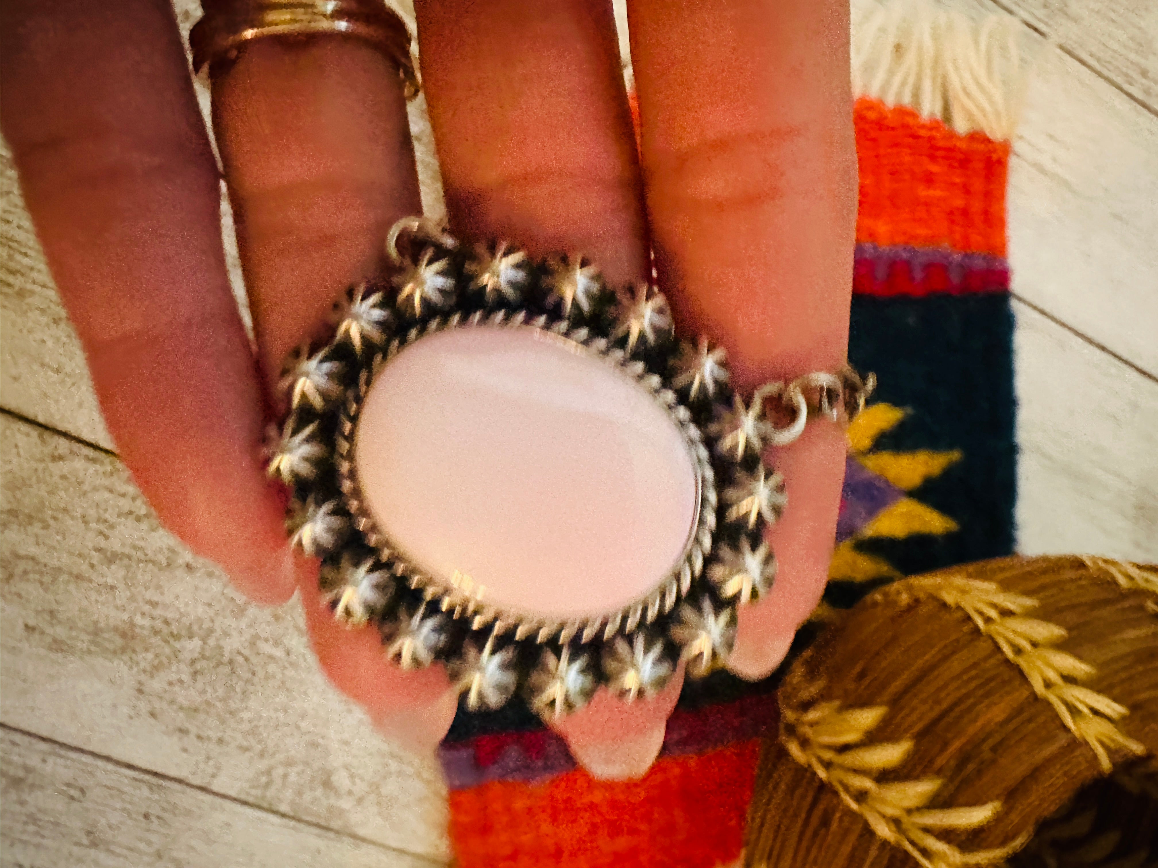 Navajo Sterling Silver & Queen Pink Conch Shell Necklace