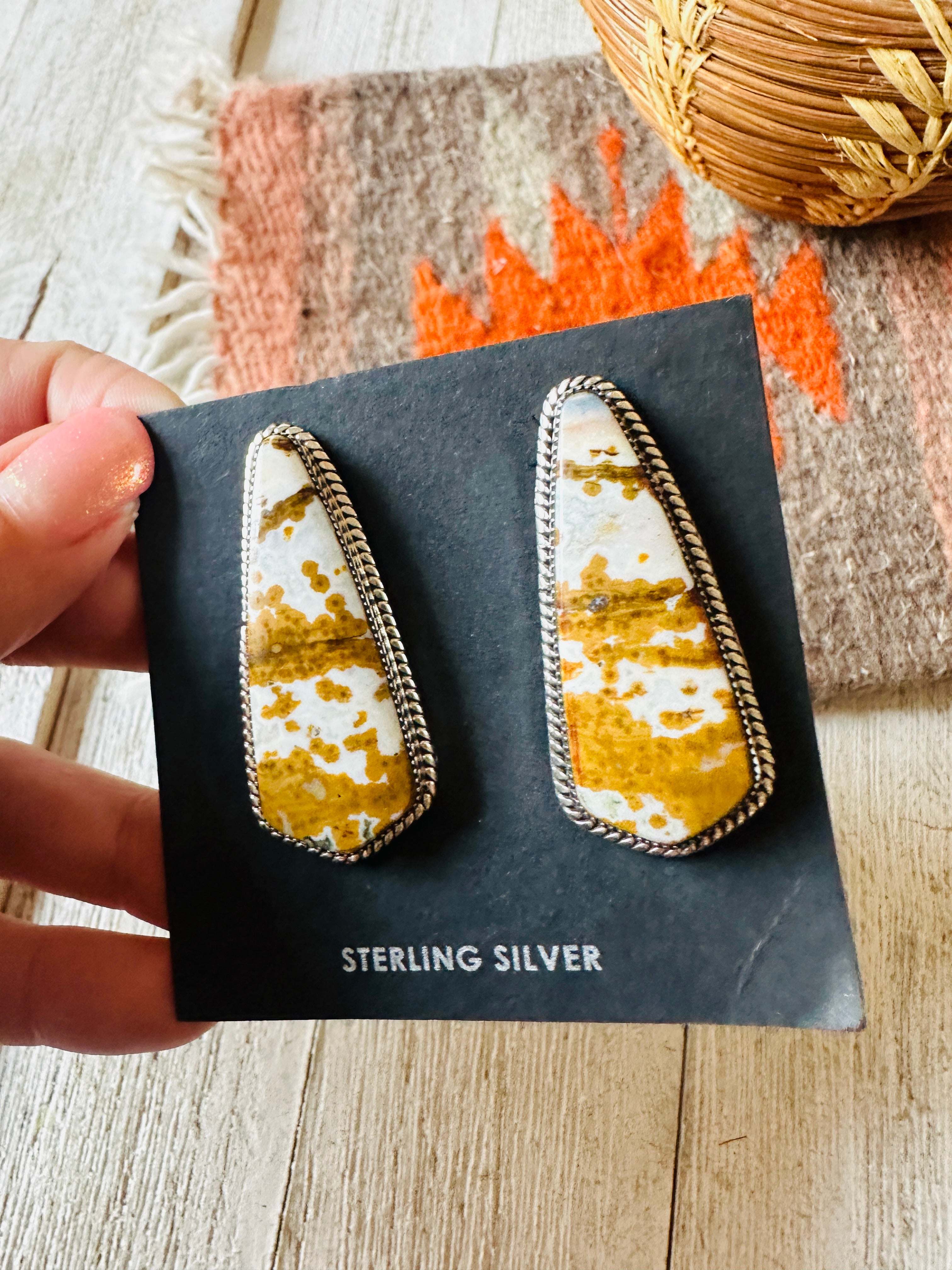 Navajo Jasper Sterling Silver Post Earrings Signed