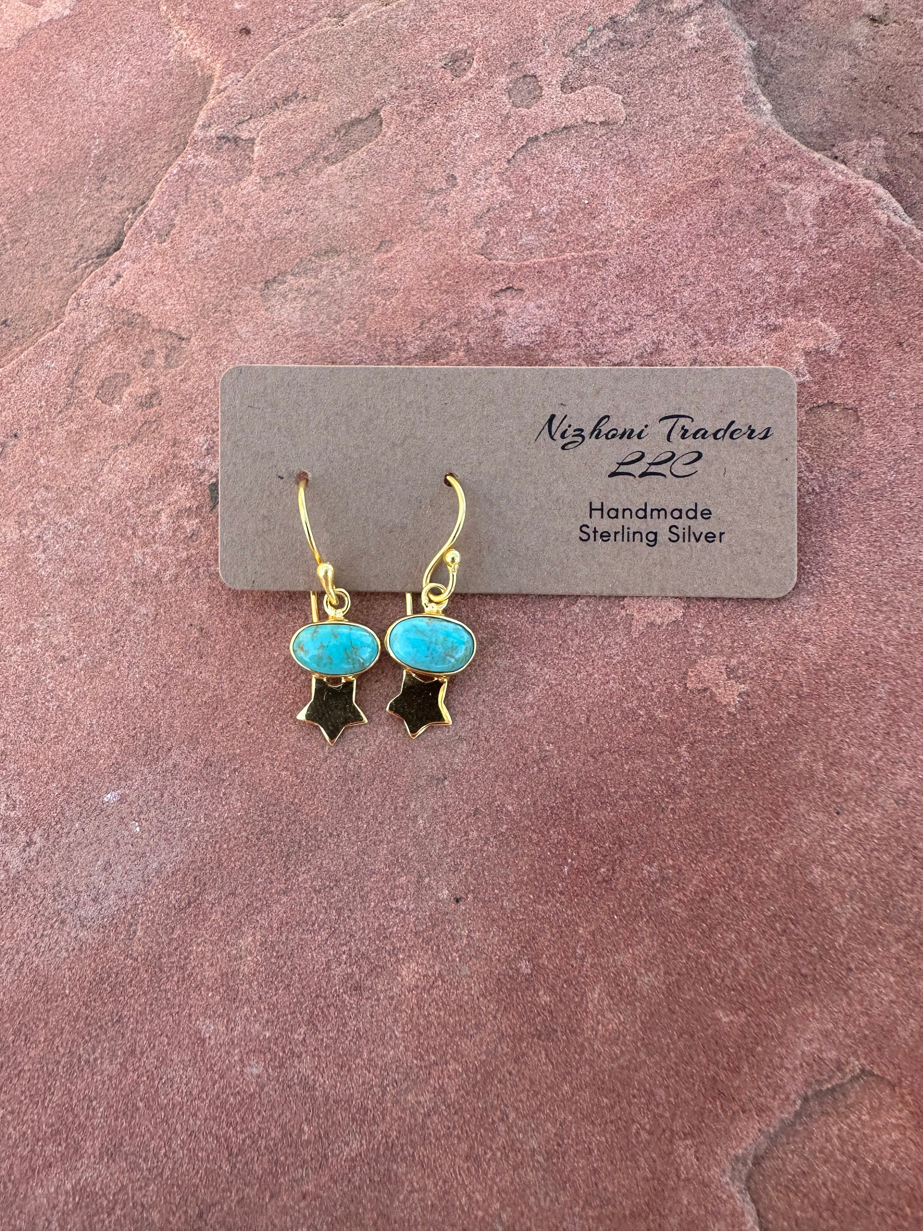 “The Golden Collection” Natural Turquoise Handmade 14k Gold Plated Star Earrings