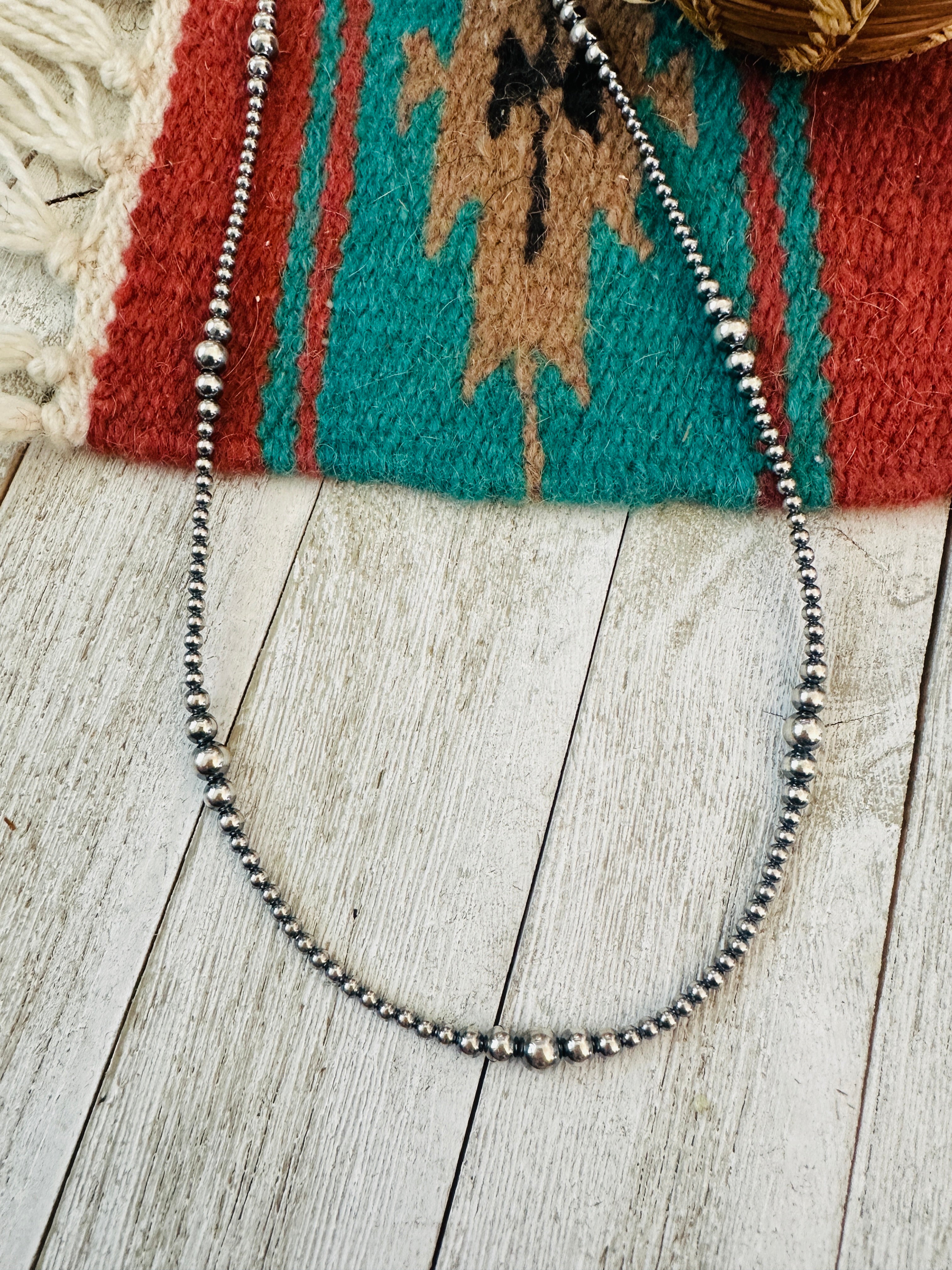 Handcrafted Sterling Silver Pearl Beaded 22” Necklace