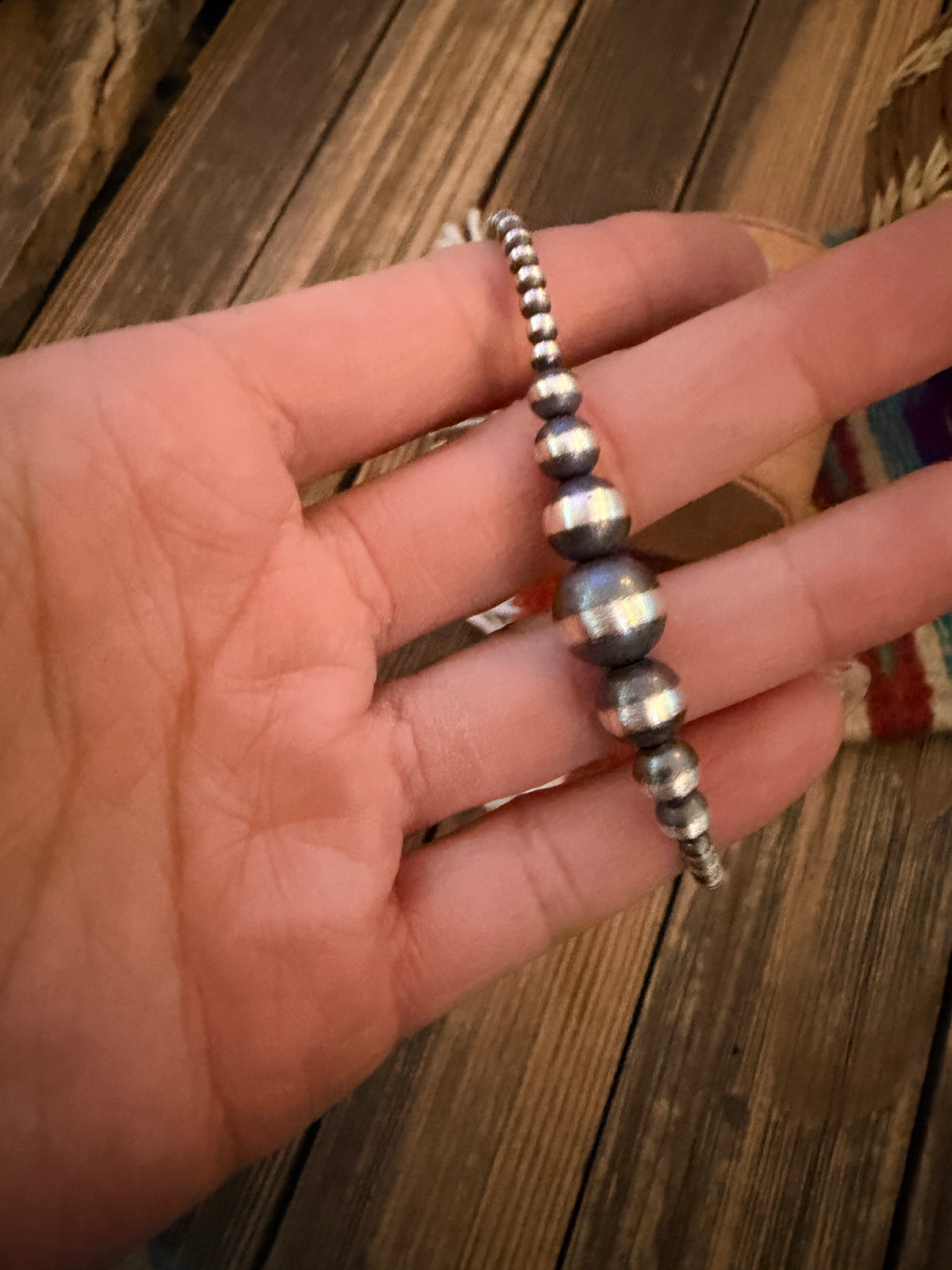 Handcrafted Sterling Silver Pearl Beaded Bracelet 8"