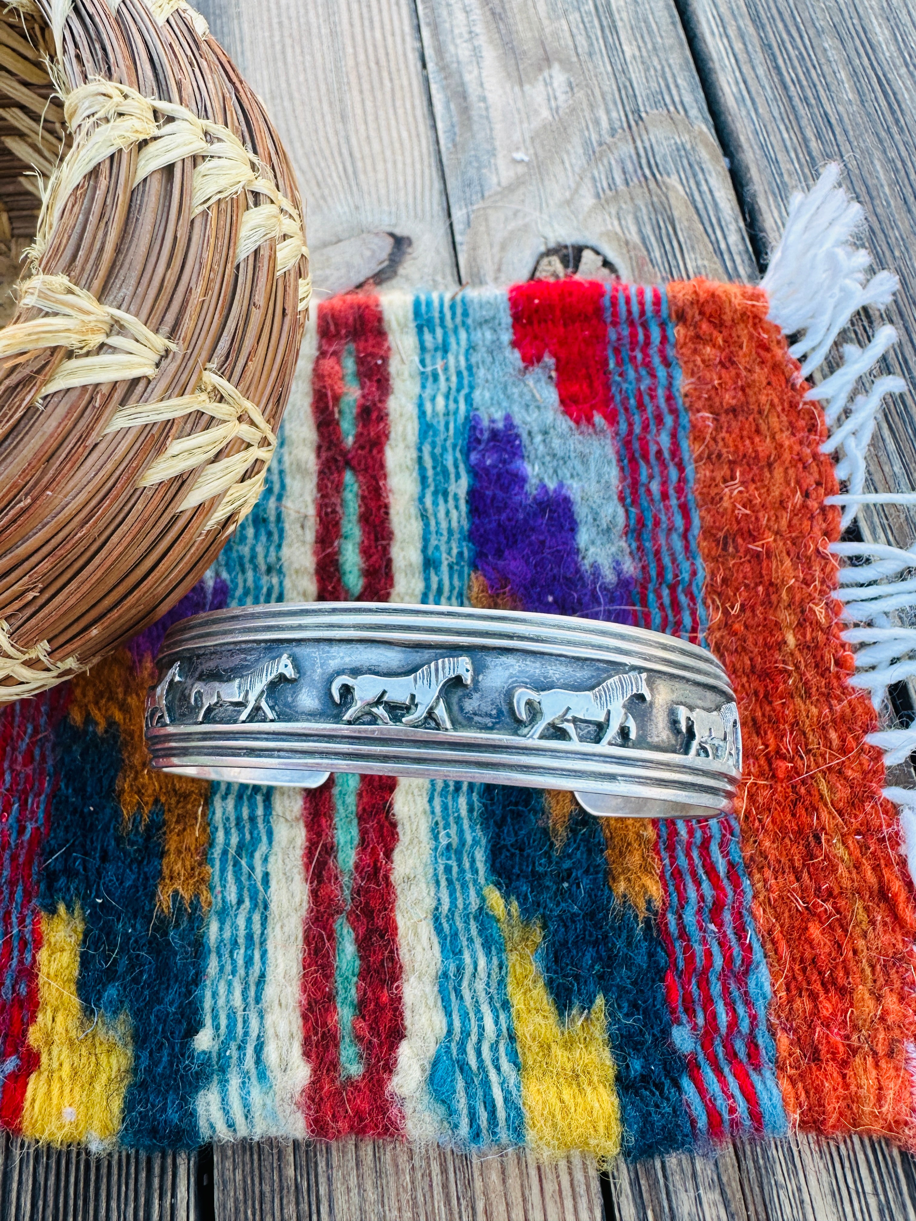 Handcrafted Old Pawn Sterling Silver Horse Cuff Bracelet