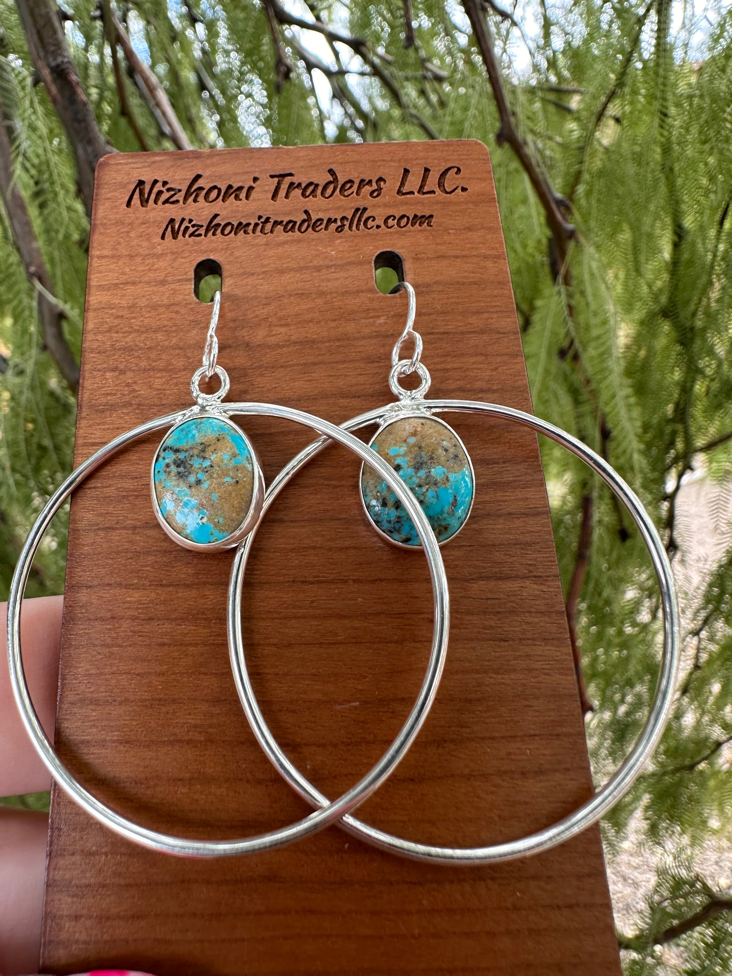 Handmade Turquoise and Sterling Silver Hoop Earrings MORE MATRIX