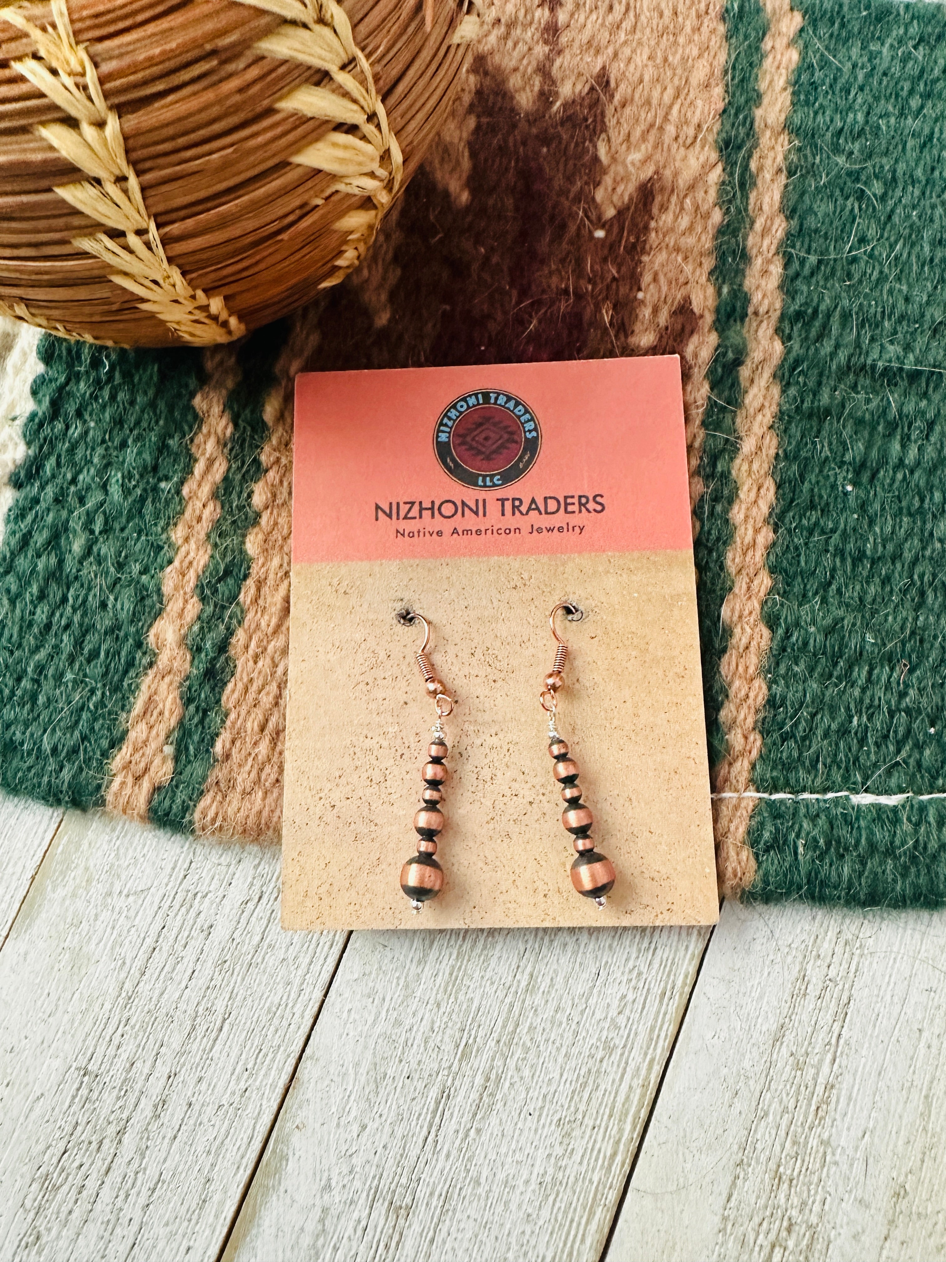 Navajo Copper Beaded Dangle Earrings