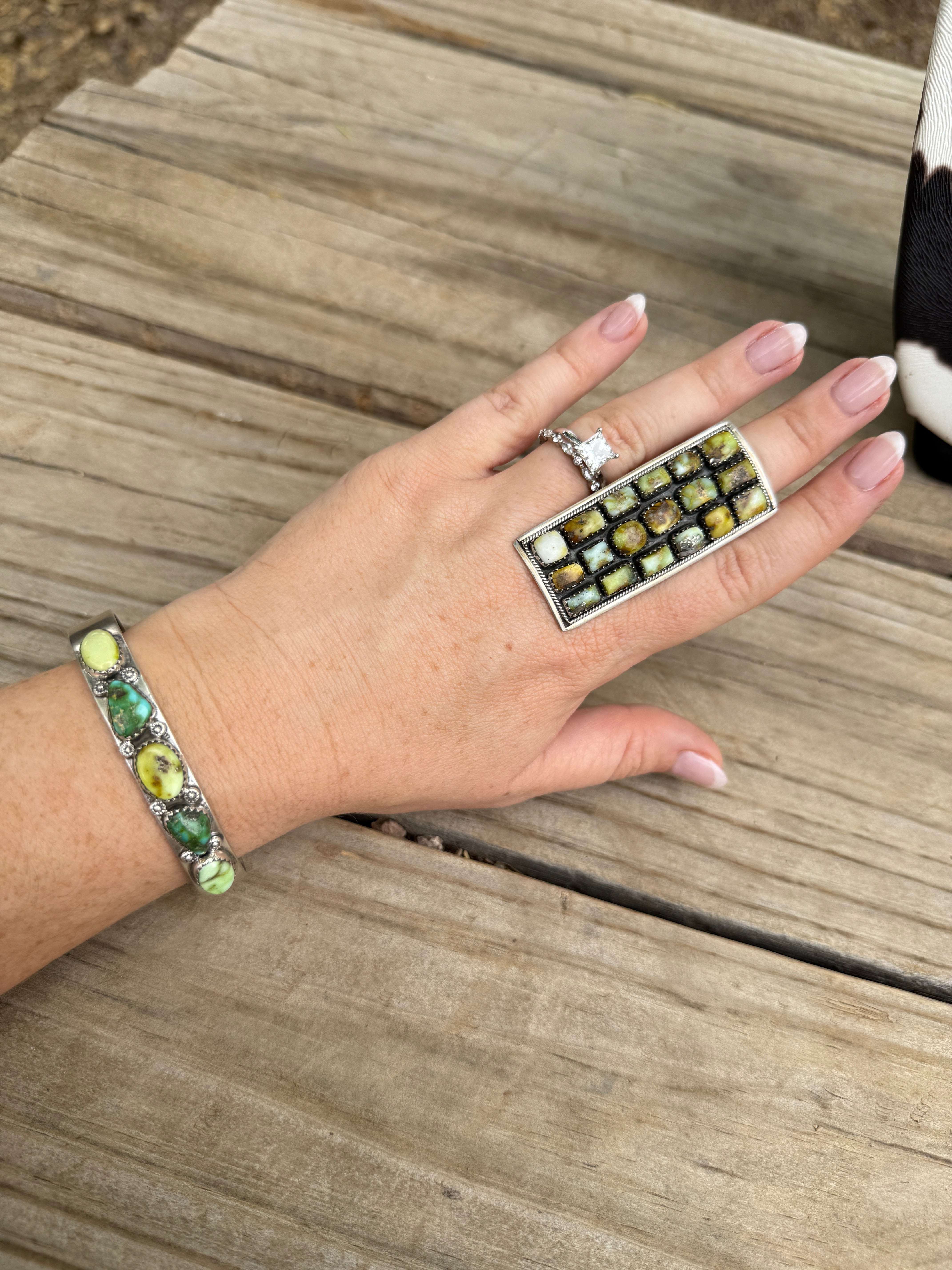 Handmade Palomino Turquoise & Sterling Adjustable Cluster Ring