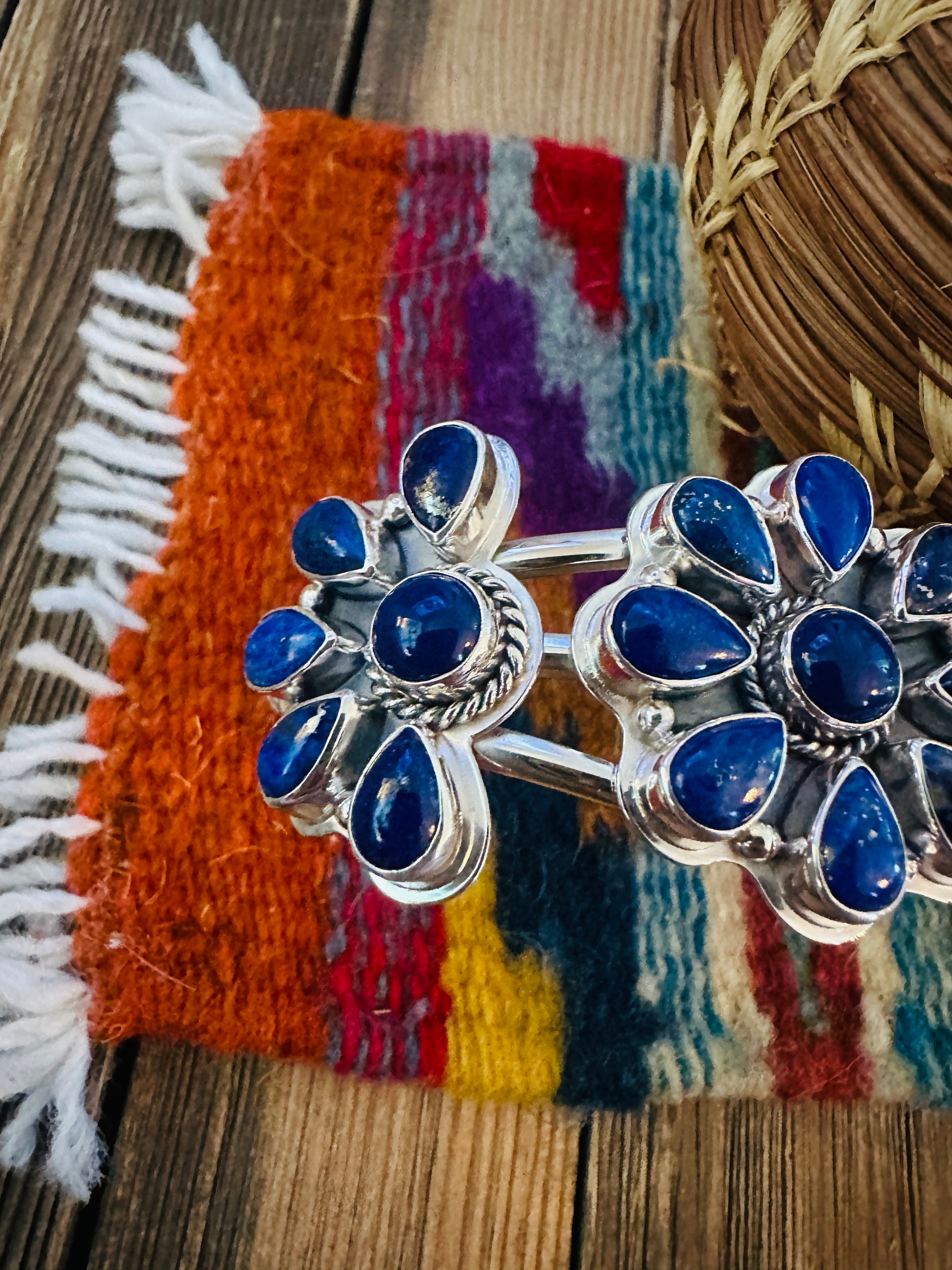 Handcrafted Sterling Silver and Lapis Cuff Bracelet