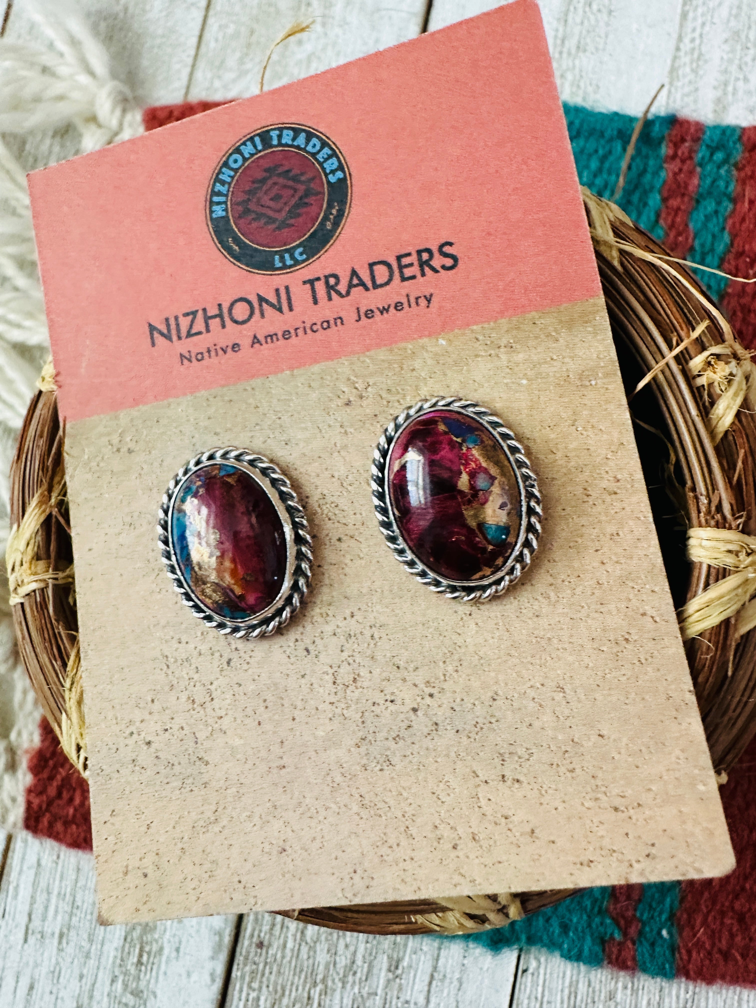 Navajo Pink Dream Mojave and Sterling Silver Post Earrings