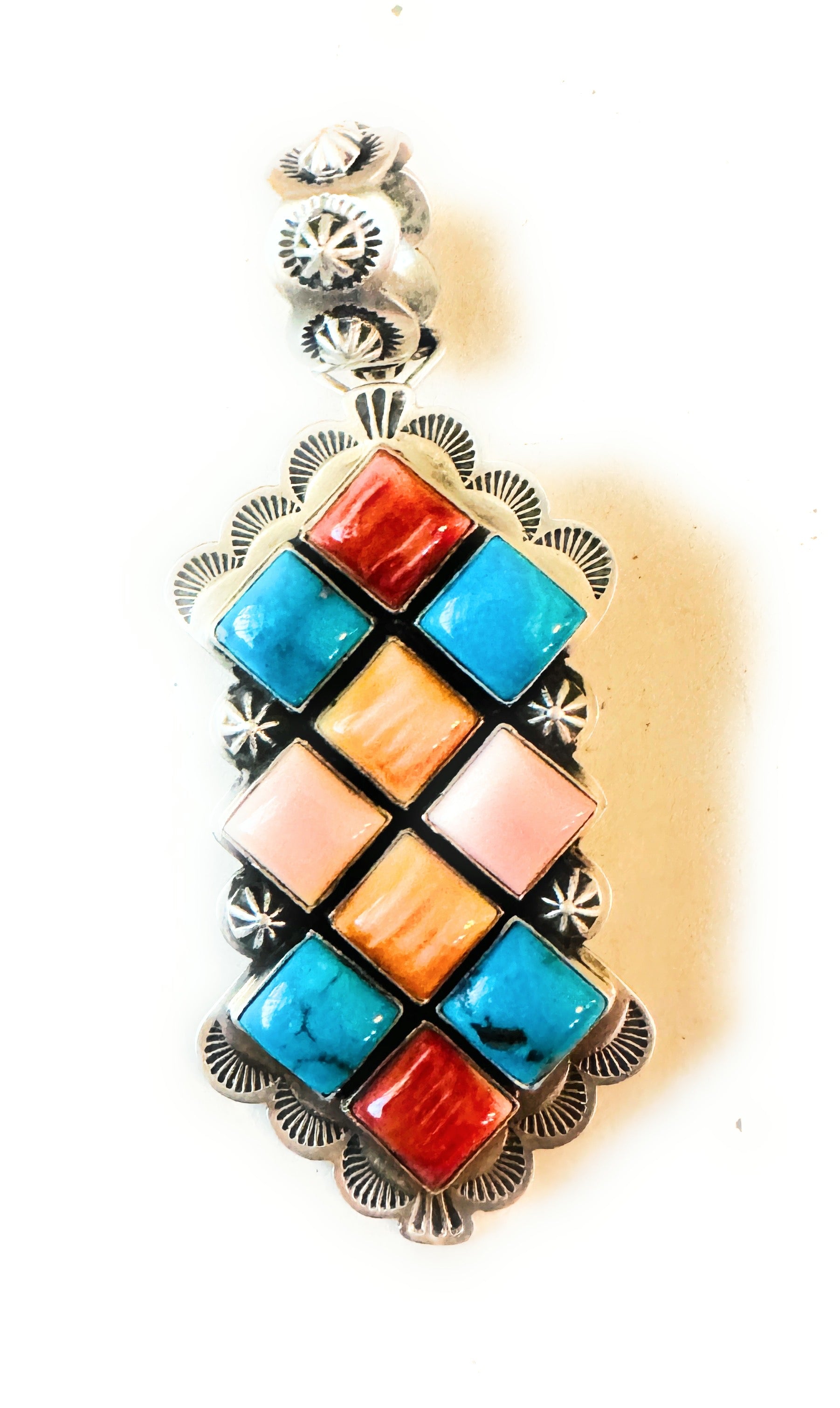 Navajo Multi Stone and Sterling Silver Cluster Pendant by Charles Johnson