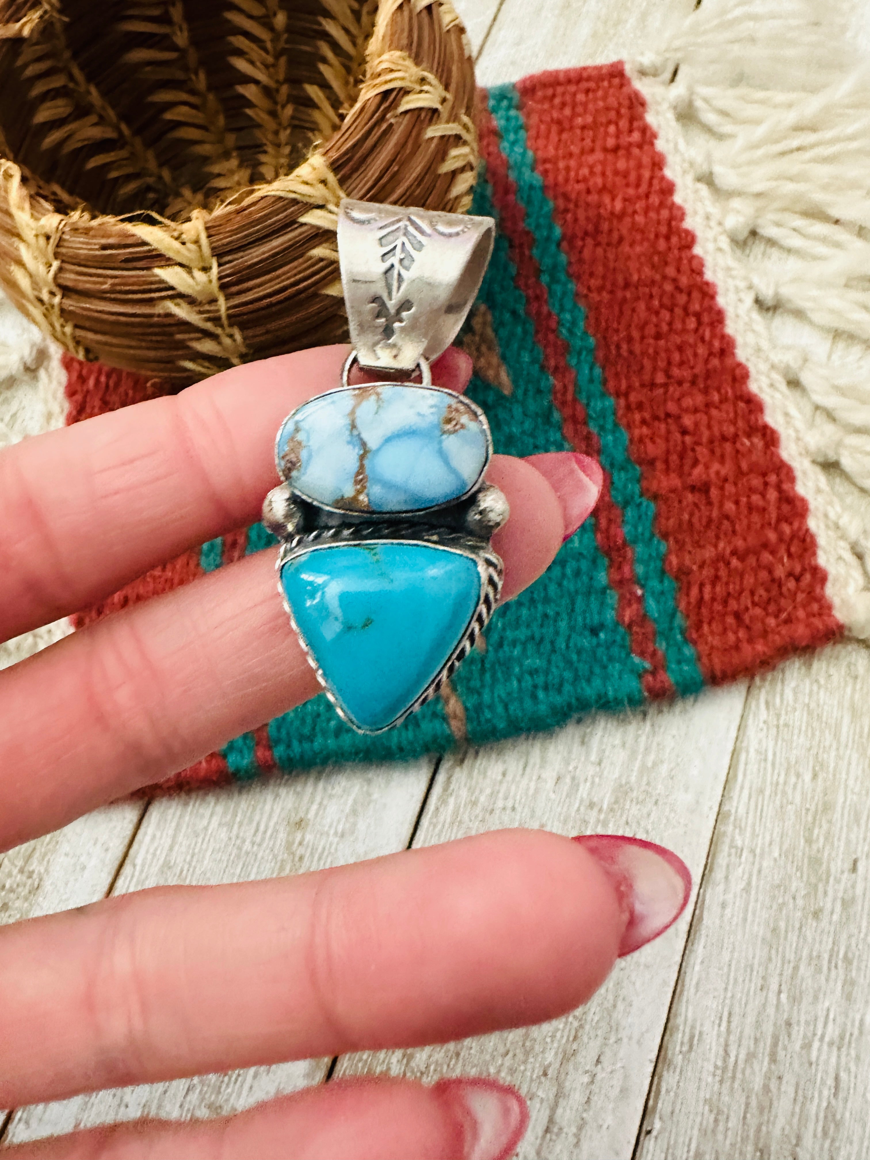 Handcrafted Sterling Silver & Multi Turquoise Pendant