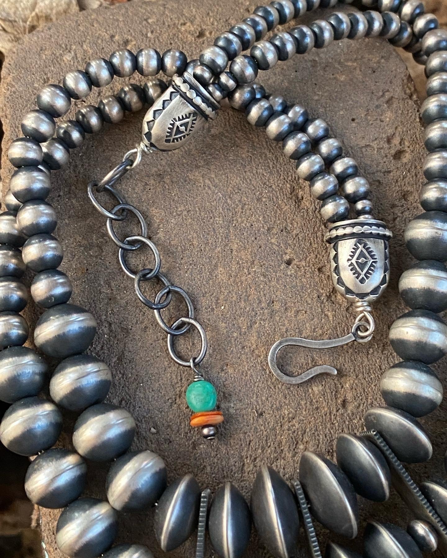 Electric Rainbow Sterling Silver, Sonoran Gold Turquoise and Spiny Oyster Beaded Necklace and Earrings Set by Bernyse Chavez