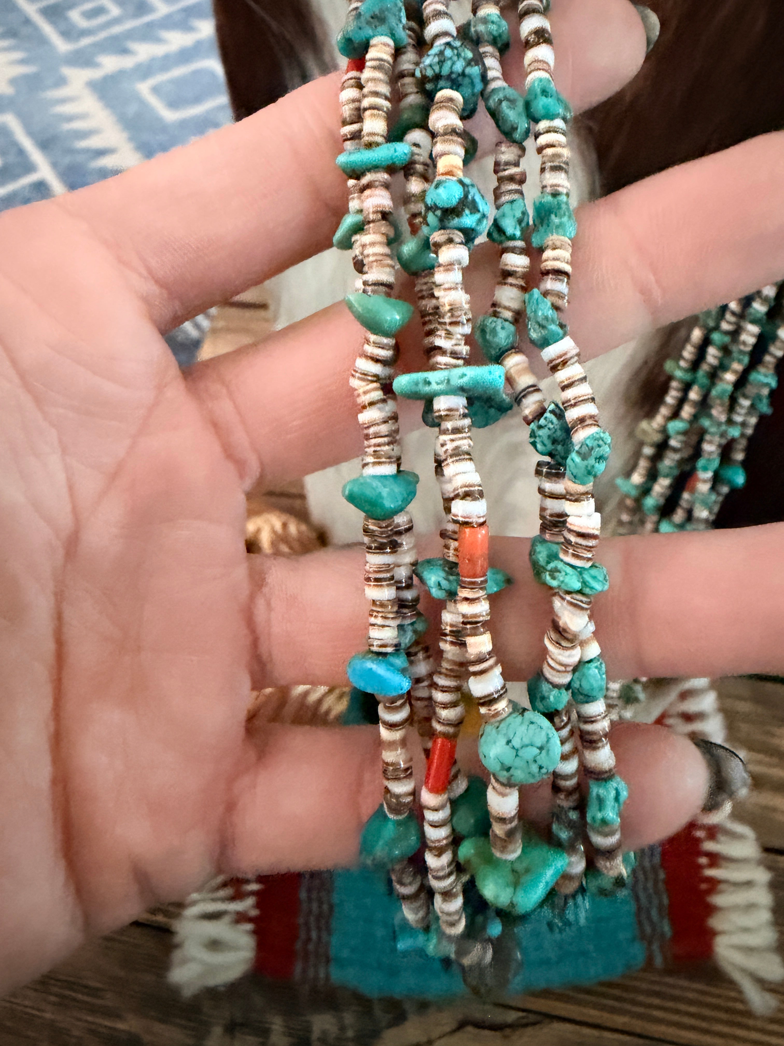 Old Pawn Handcrafted Turquoise & Heishi Shell Beaded 30” Necklace