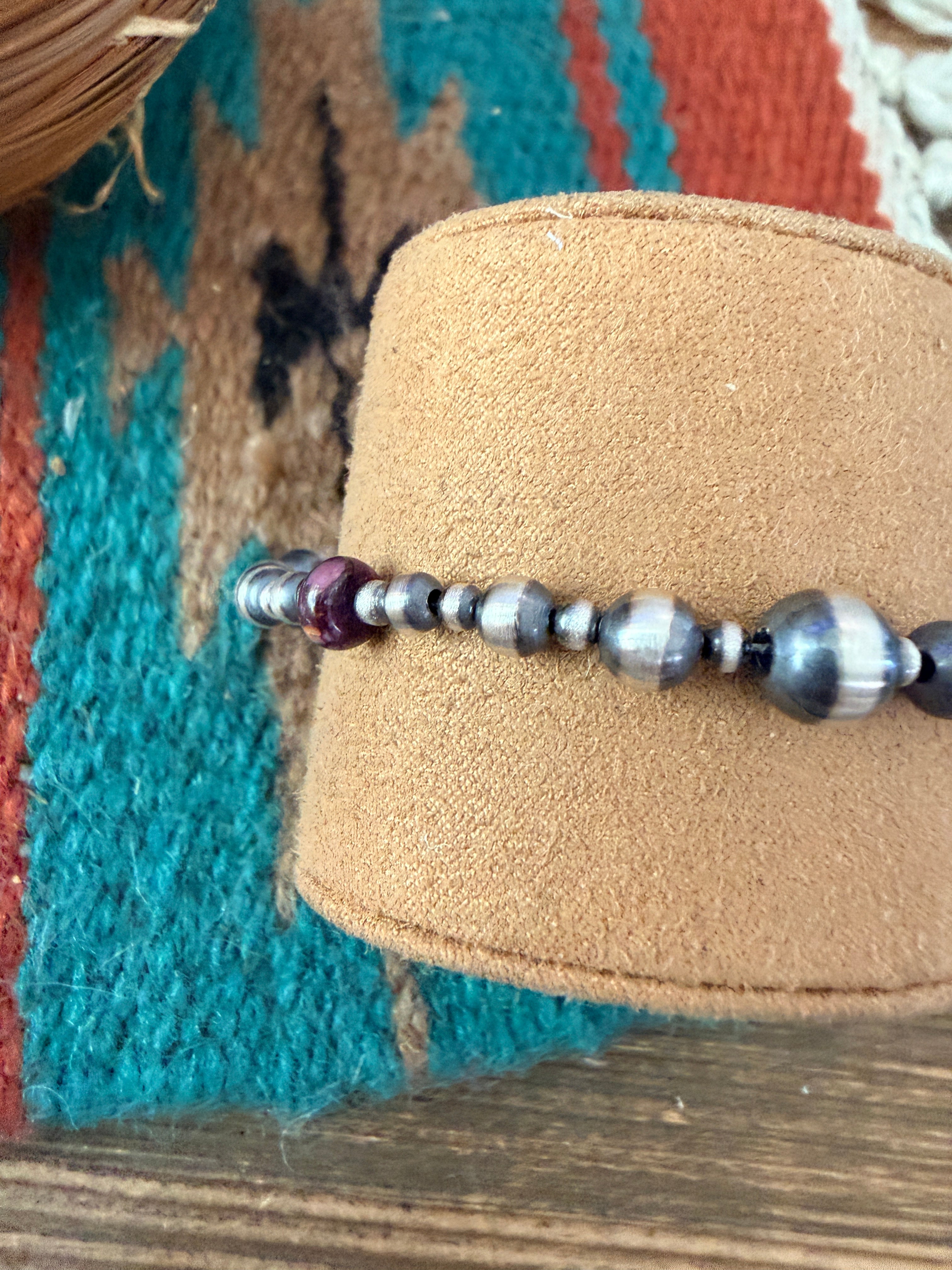 Handcrafted Purple Spiny Oyster & Sterling Silver Pearl Beaded Bracelet