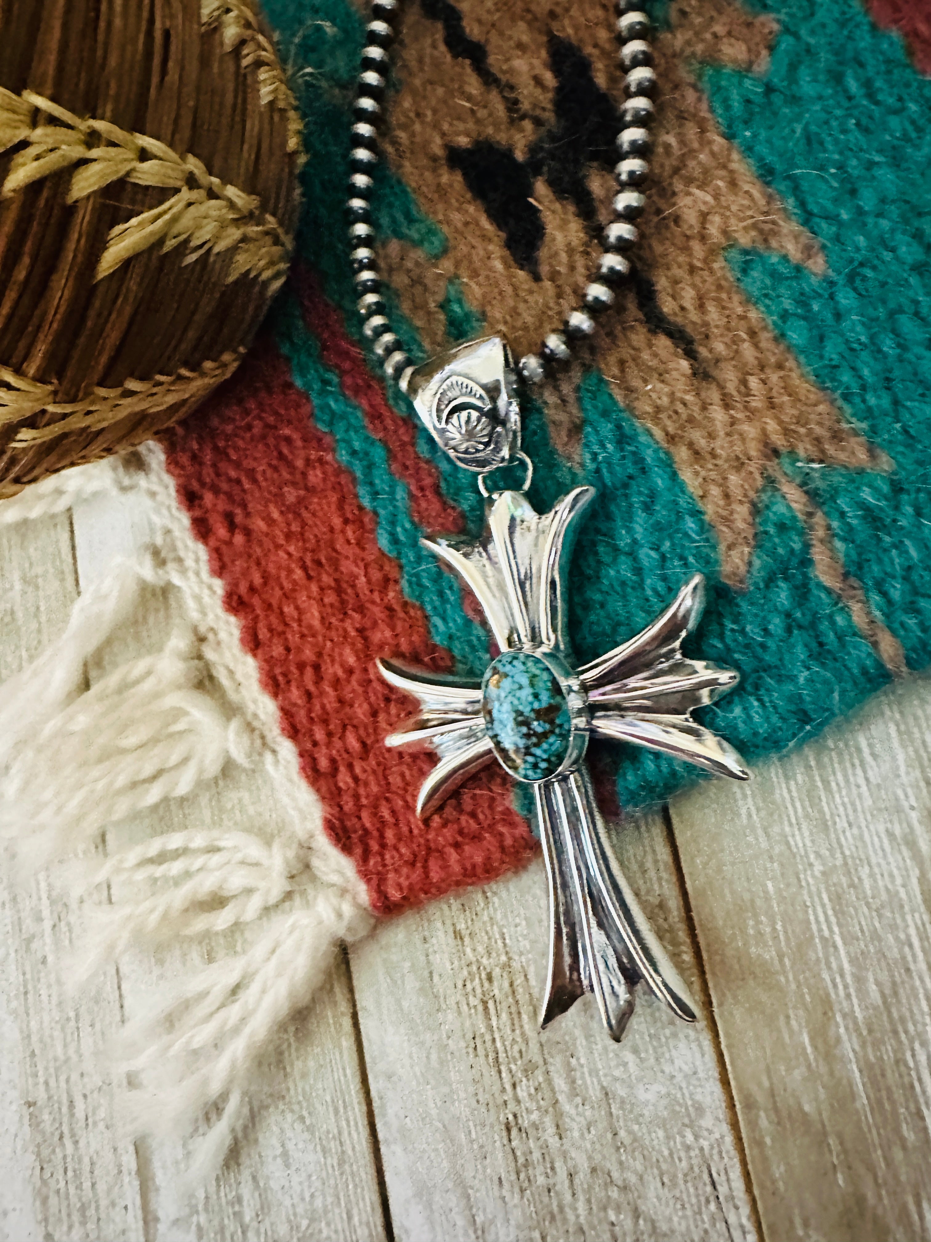Handcrafted Sterling Silver & Turquoise Cross Pendant