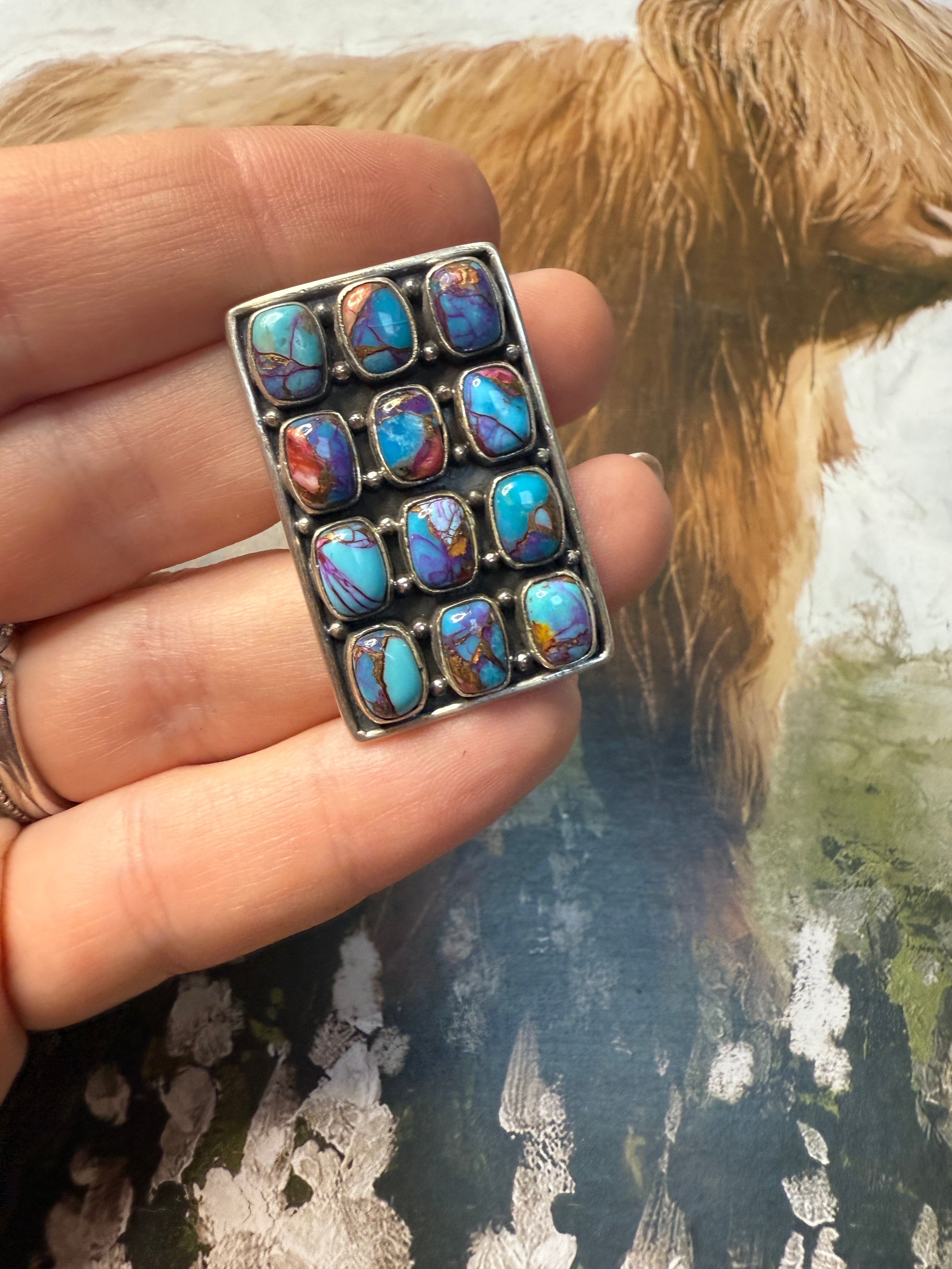 Handmade Purple Dream Mojave And Sterling Silver Adjustable 12 Stone Ring