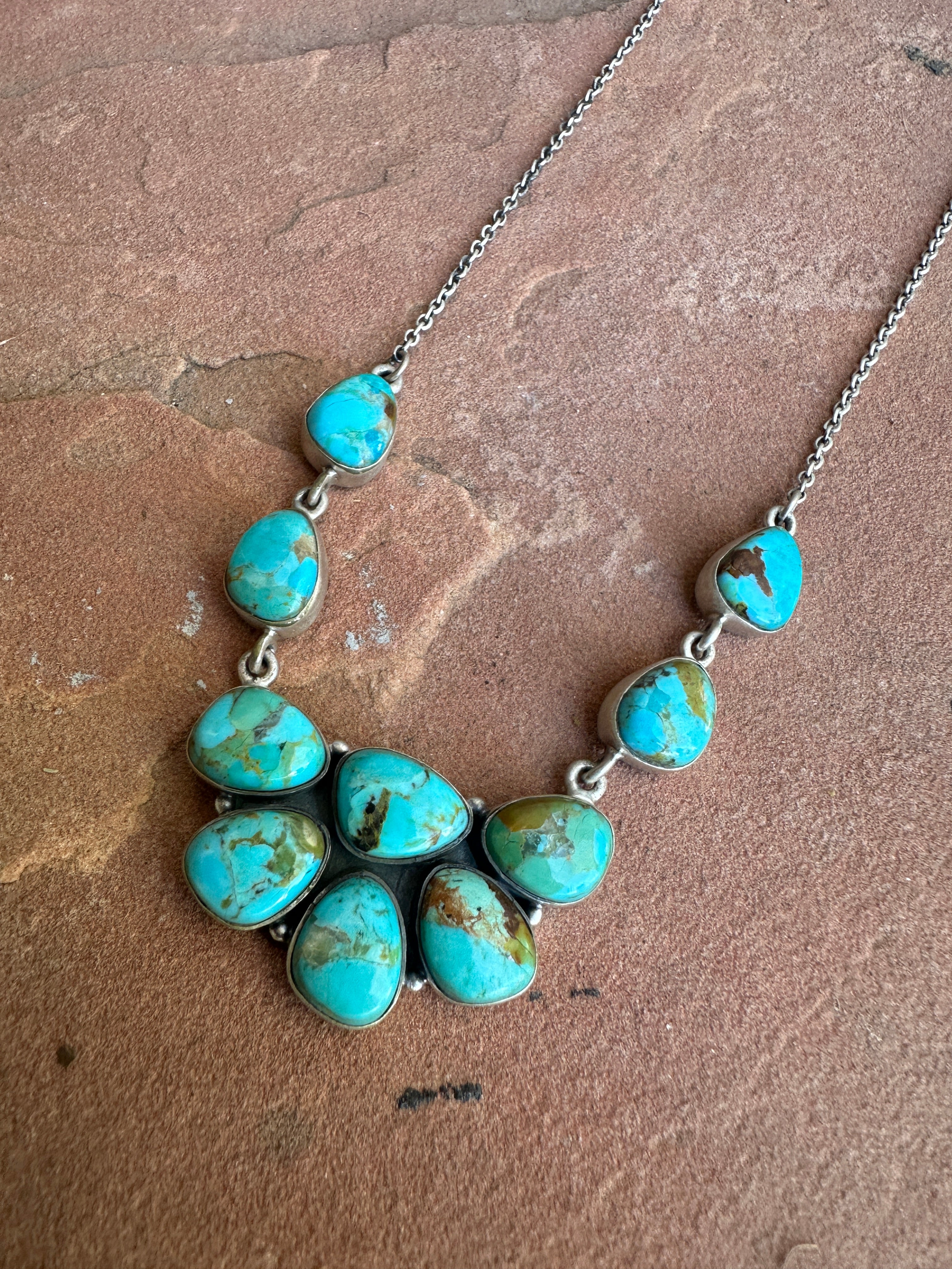 Beautiful Handmade Sterling Silver & Turquoise Crescent Necklace