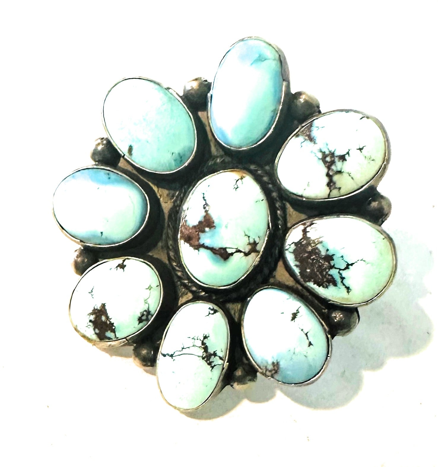 Navajo Golden Hills Turquoise & Sterling Silver Cluster Ring Size 9