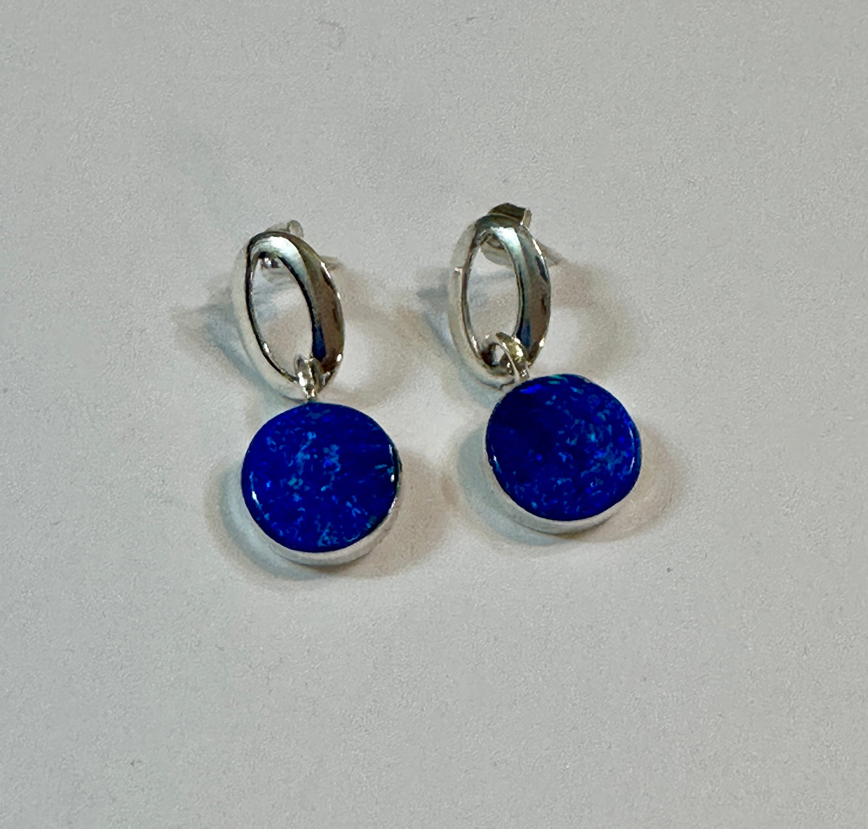 Dark Blue Opal Dangle Sterling Silver Earrings
