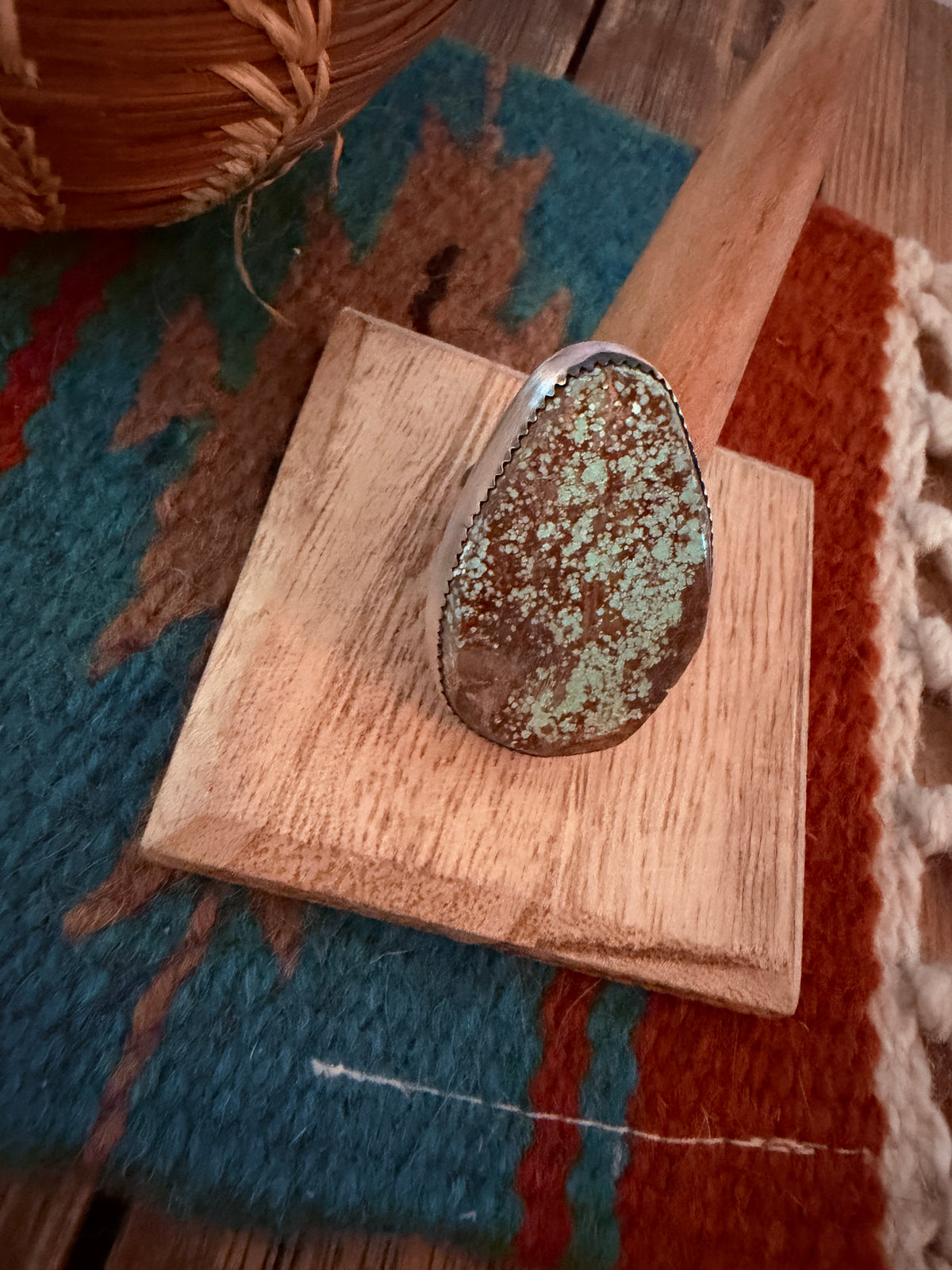 Handcrafted Number 8 Turquoise & Sterling Silver Adjustable Ring by Leslie Nez