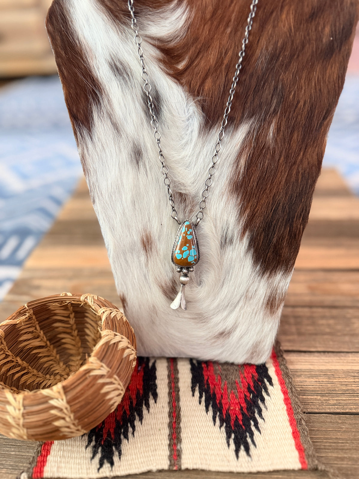 Handcrafted Number 8 Turquoise & Sterling Silver Blossom Necklace by Sheila Becenti