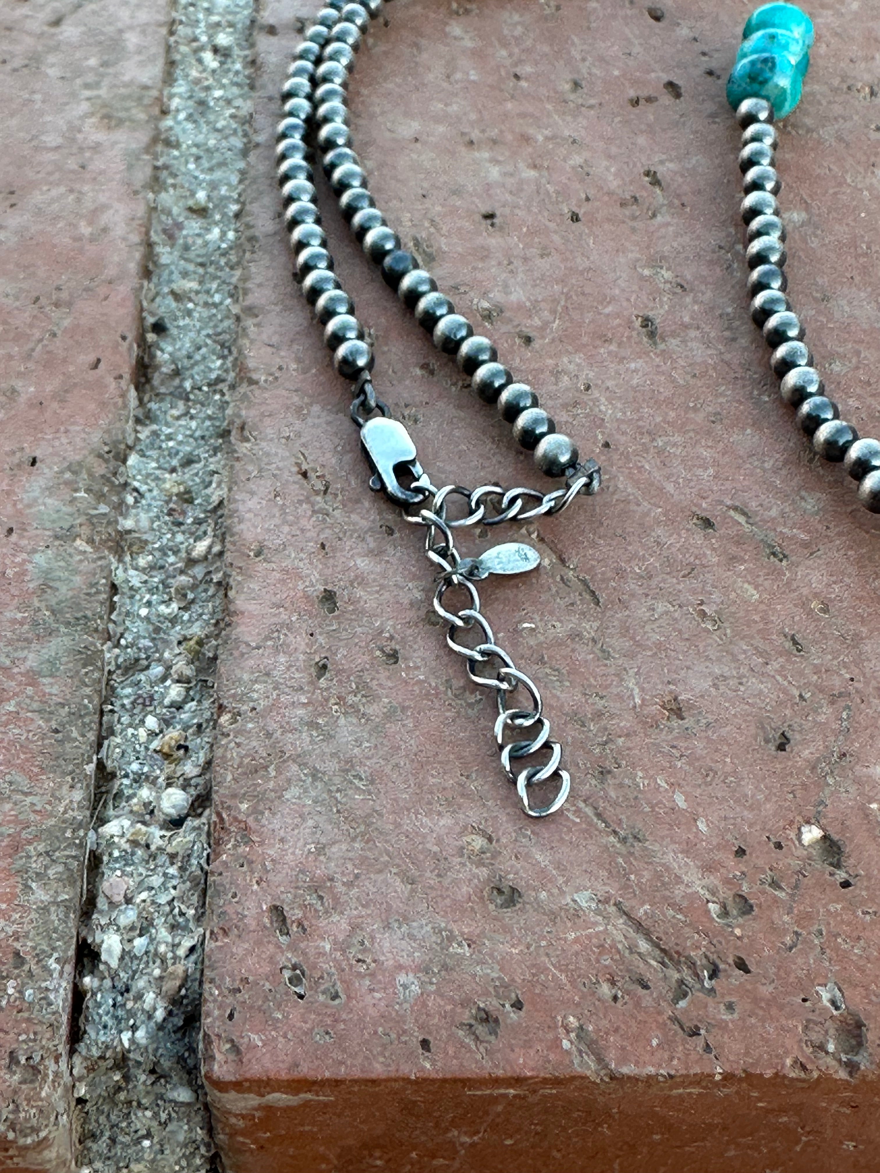 “The Ranch” Handmade Sterling Silver and Turquoise Beaded Drop Lariat Necklace