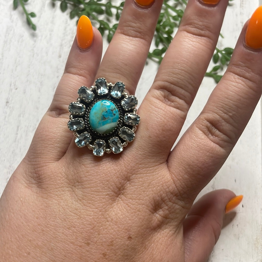 Nizhoni Handmade Turquoise & Blue Topaz Sterling Silver Adjustable Ring