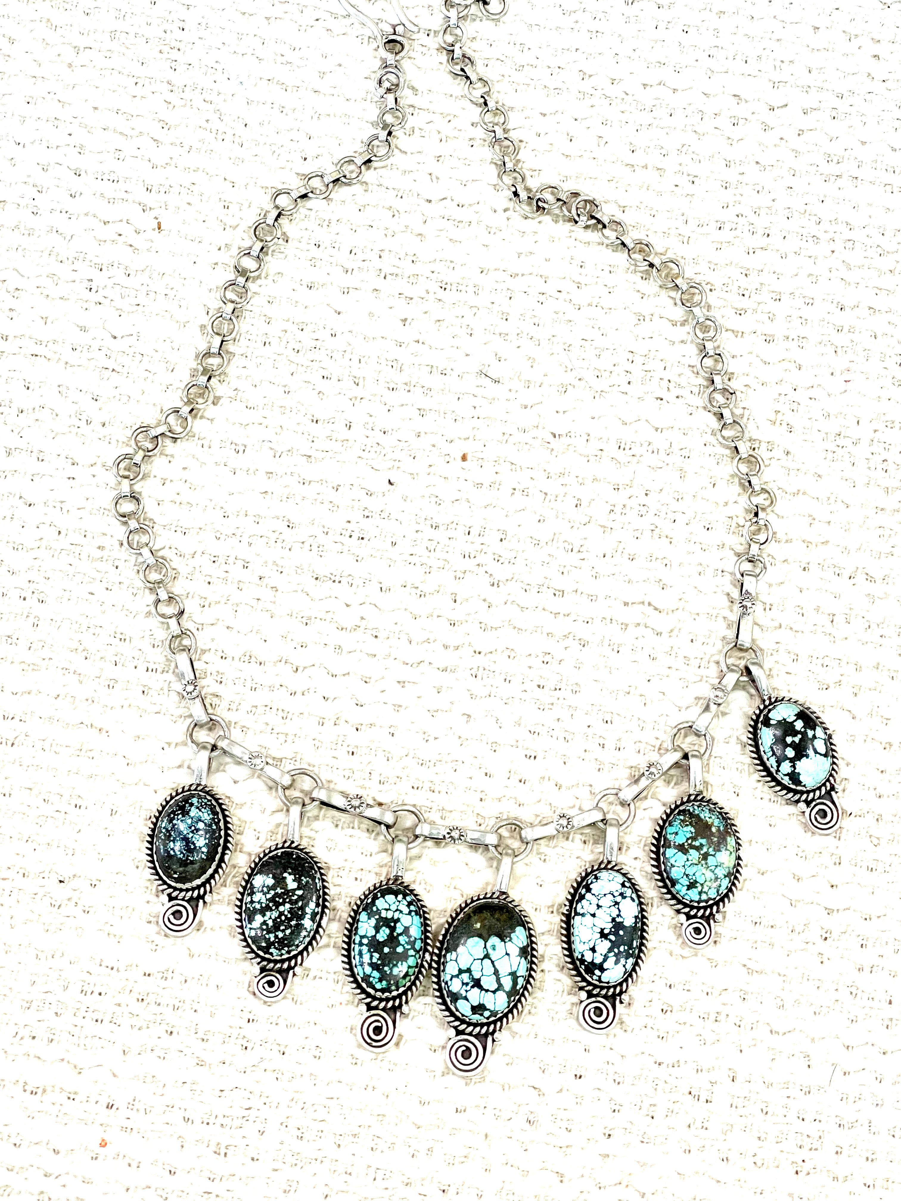 Handmade Sterling Silver Number 8 Turquoise Necklace with Signed Nizhoni