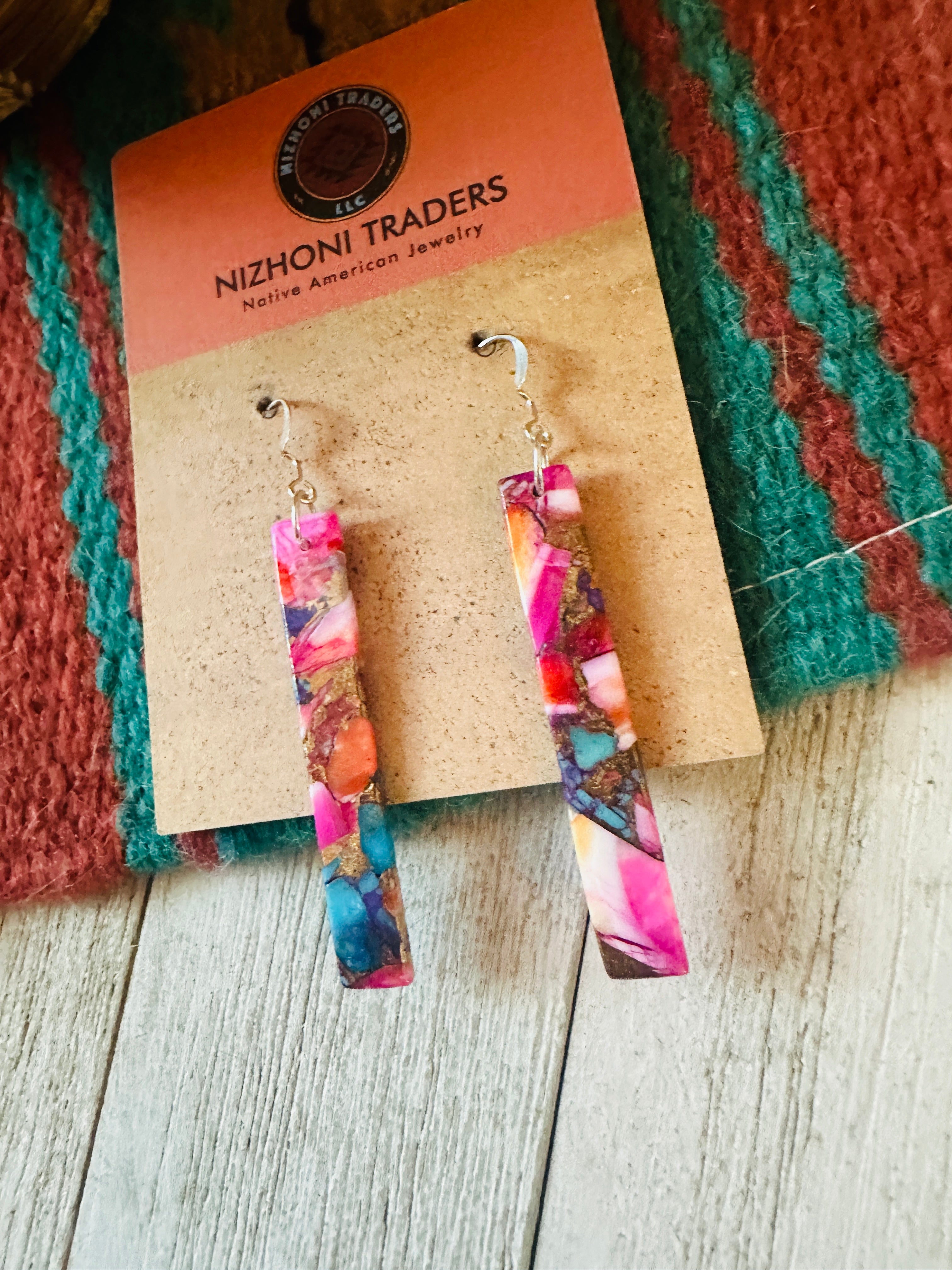 Navajo Sterling Silver & Pink Dream Mojave Slab Dangle Earrings