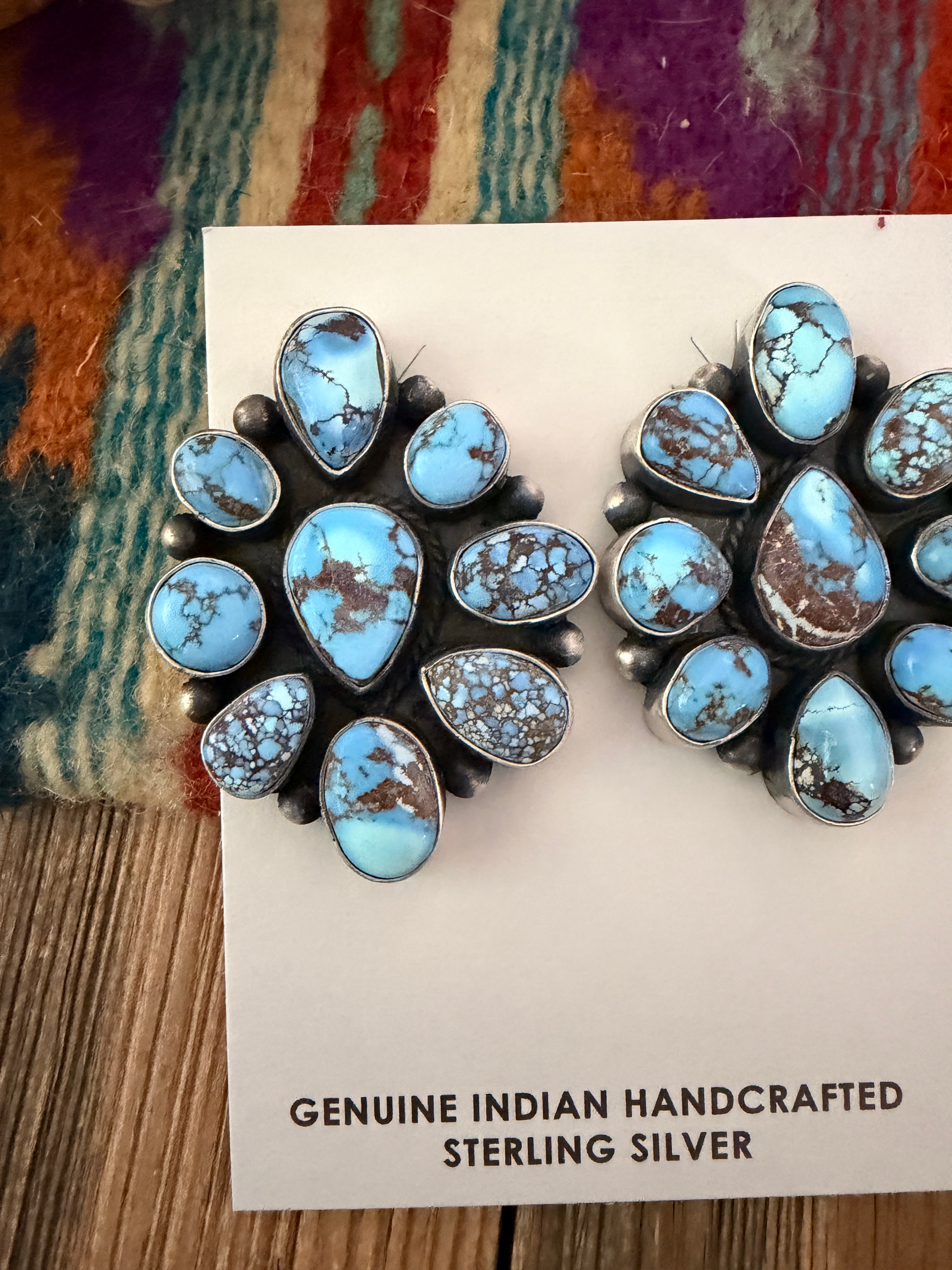 Handcrafted Golden Hills Turquoise & Sterling Silver Cluster Post Earrings
