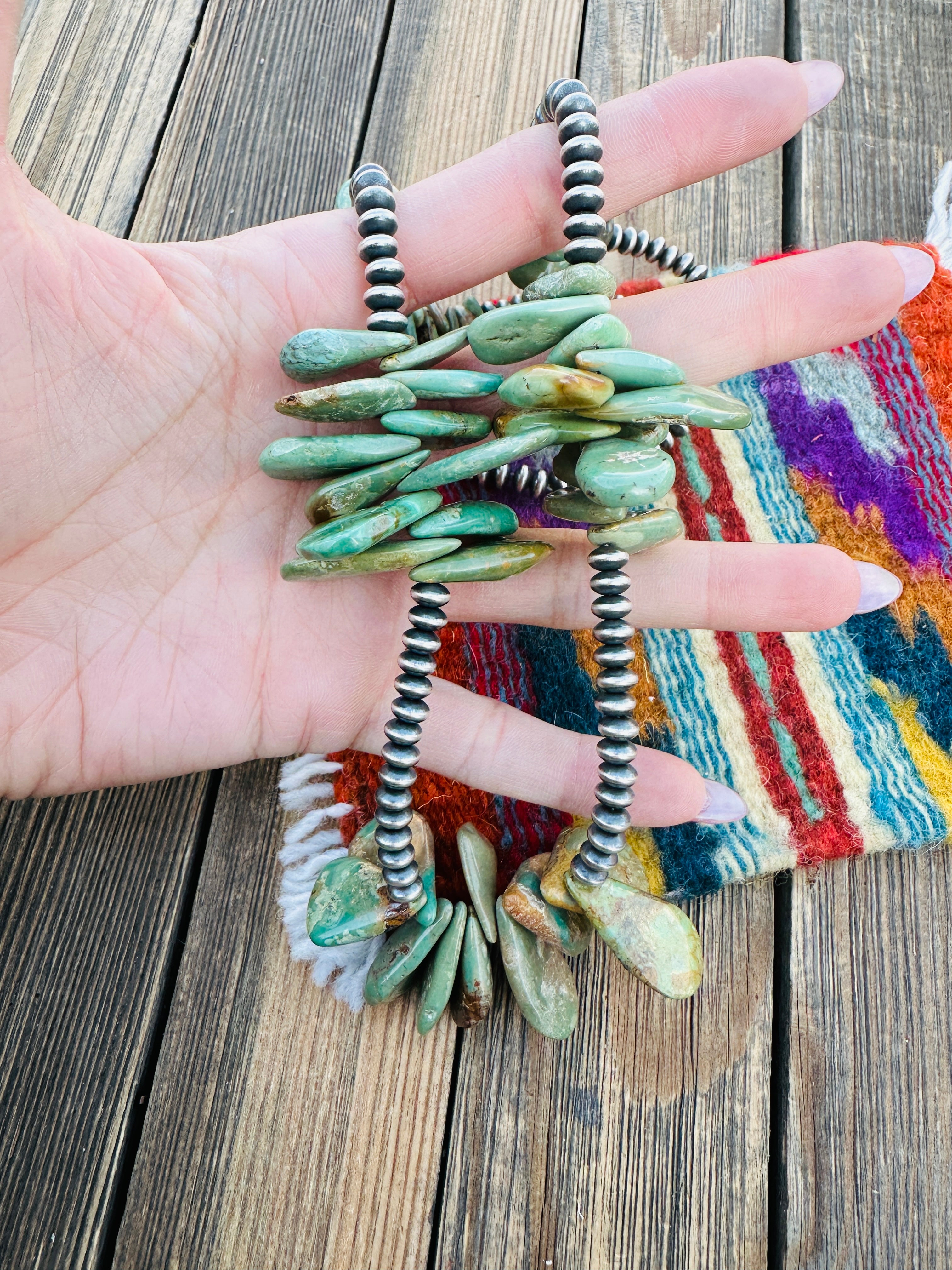 Handcrafted Turquoise & Sterling Silver 24” Beaded Necklace