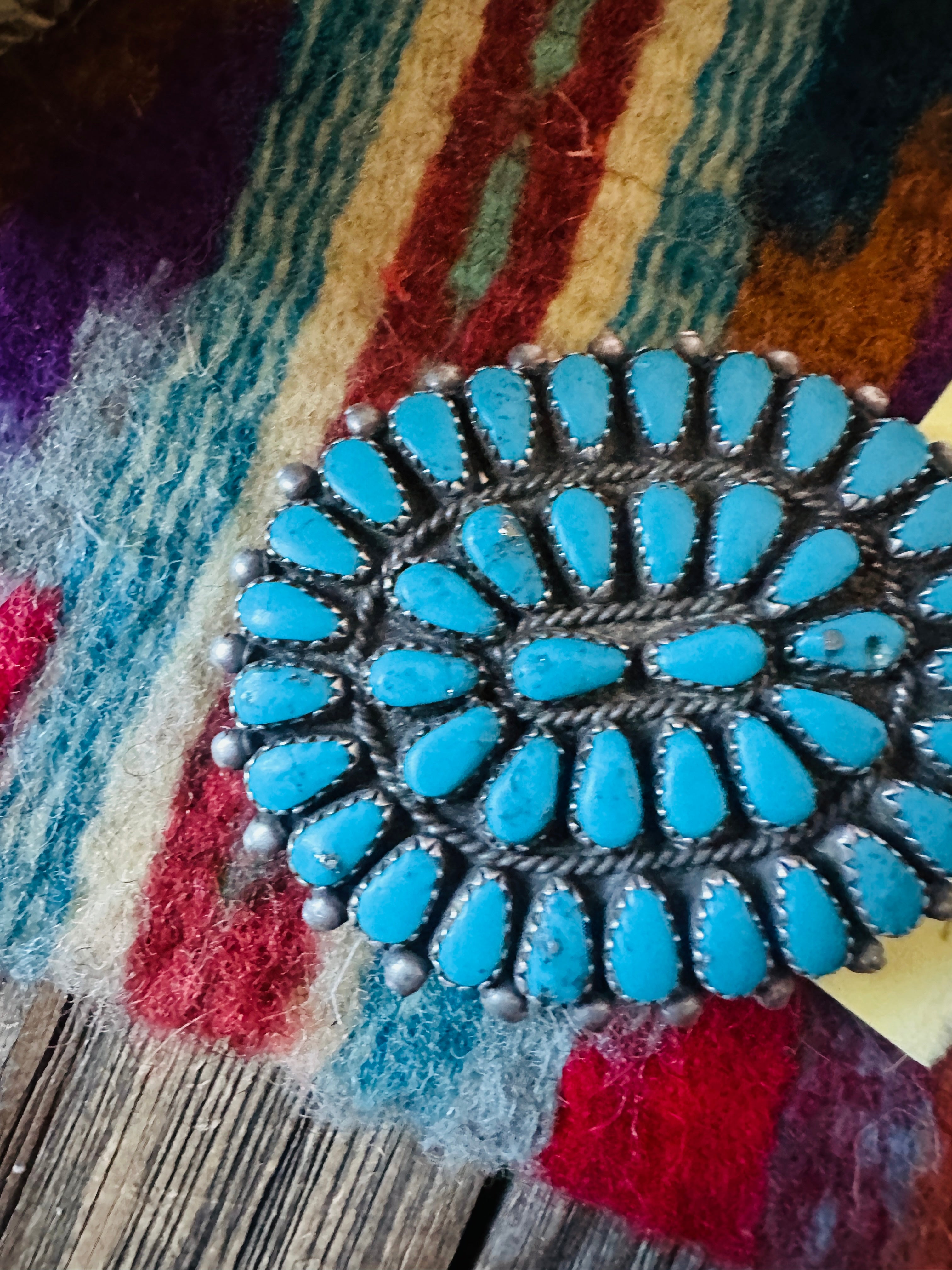 Old Pawn Handcrafted Turquoise and Sterling Silver Cluster Brooch/ Pendant