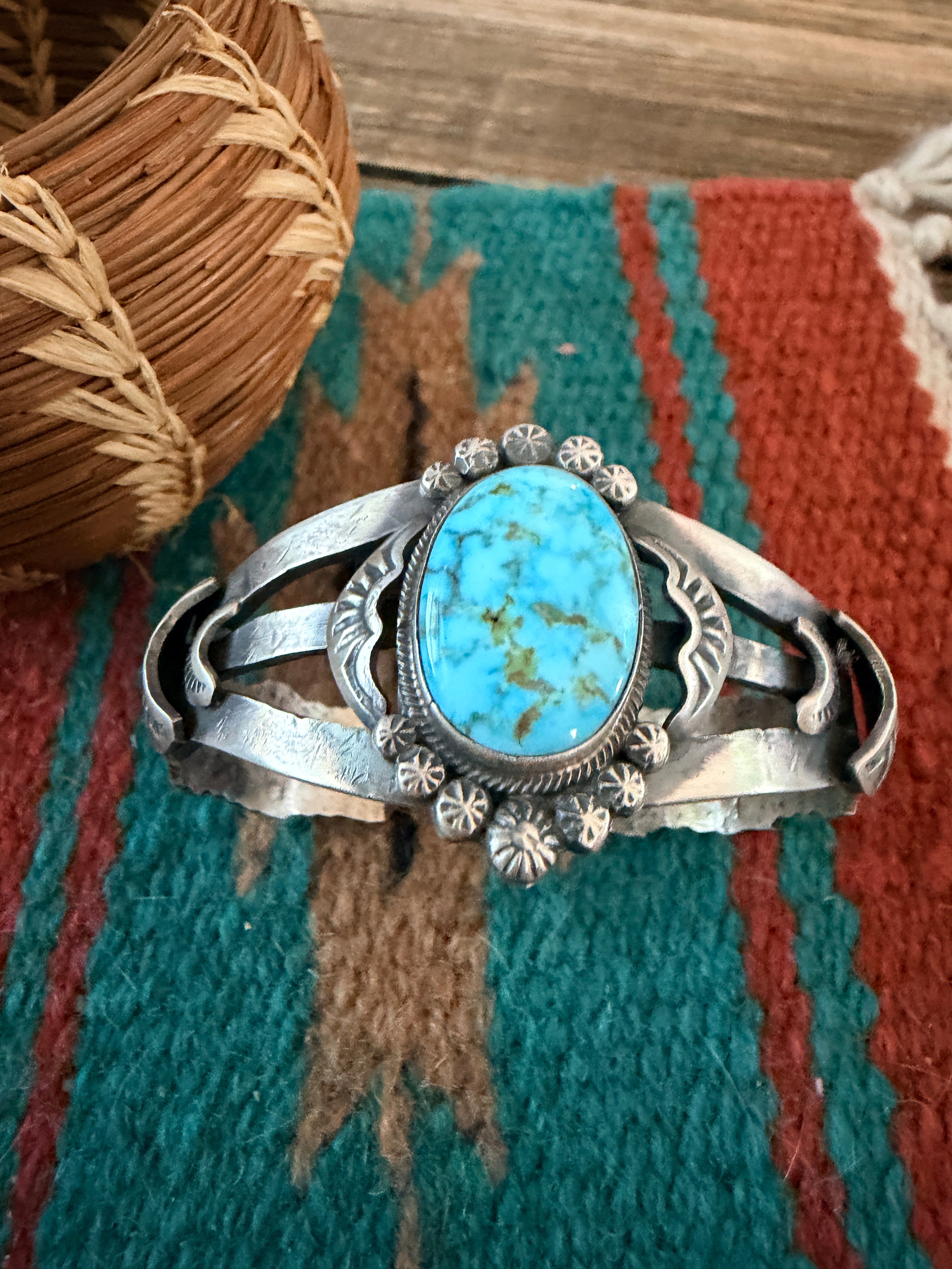 Handcrafted Turquoise & Sterling Silver Cuff Bracelet by Gilbert Tom