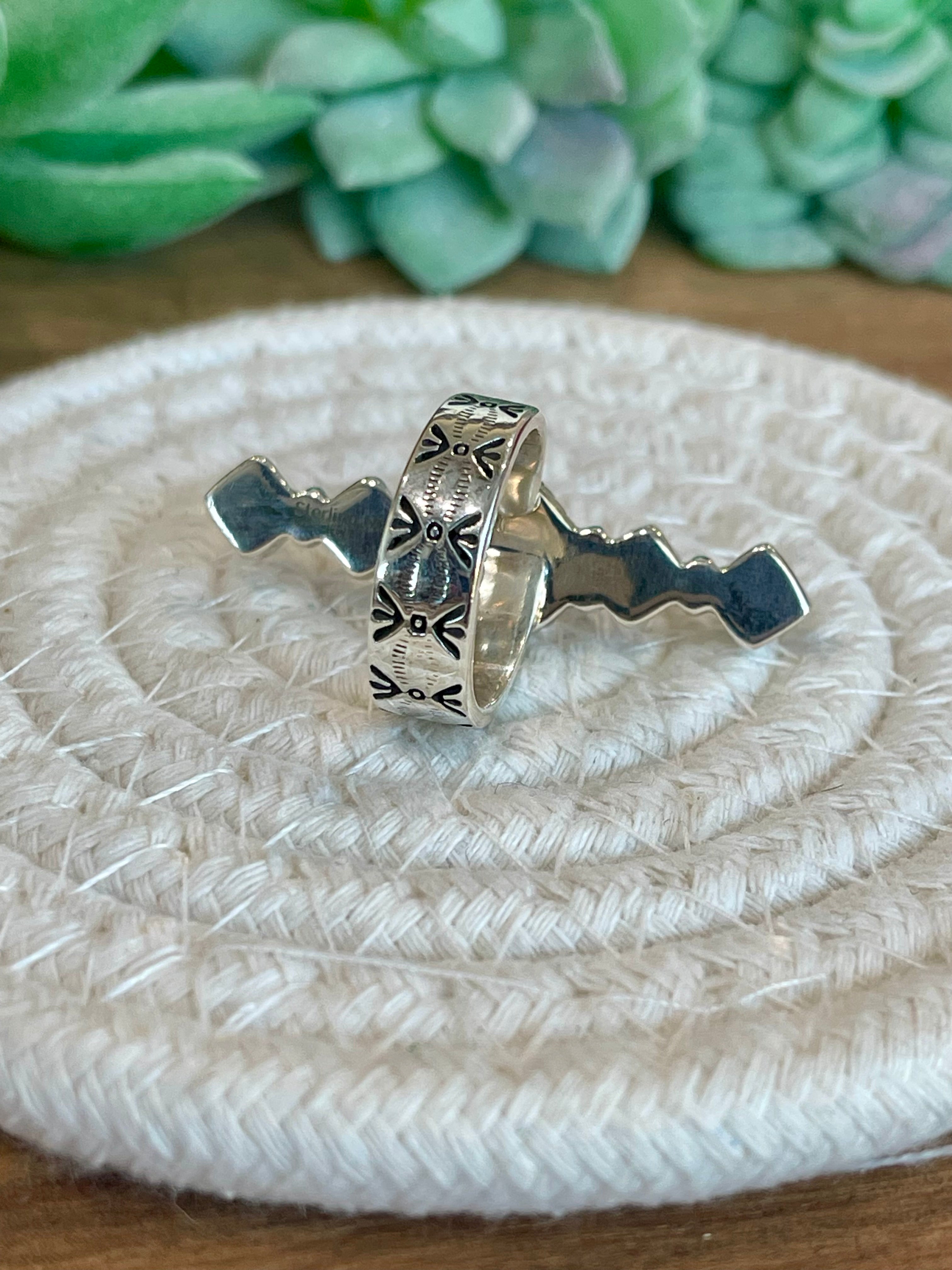 Beautiful Handmade White Buffalo And Sterling Silver Adjustable Ring