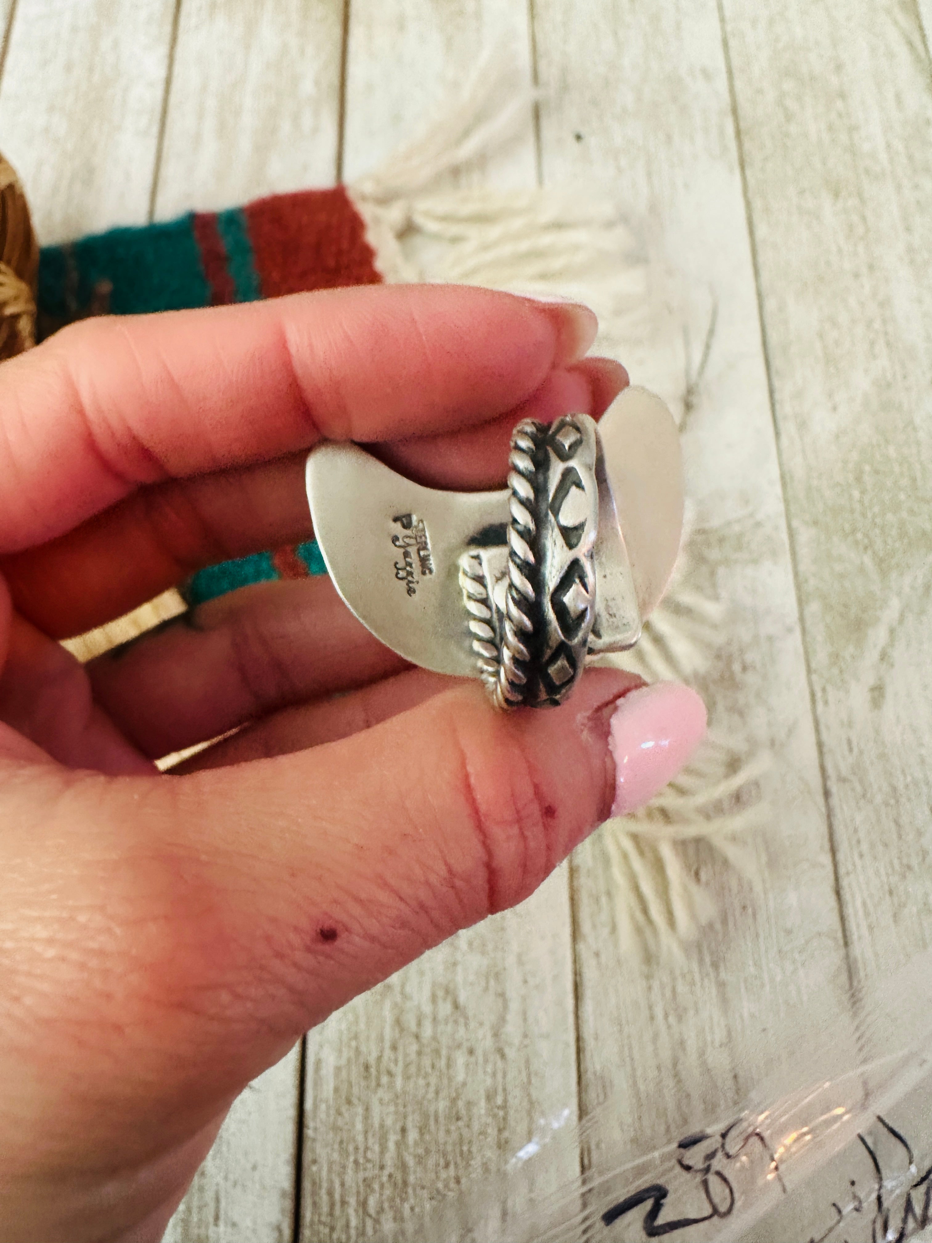 Handcrafted Turquoise & Sterling Silver Adjustable Moon Ring