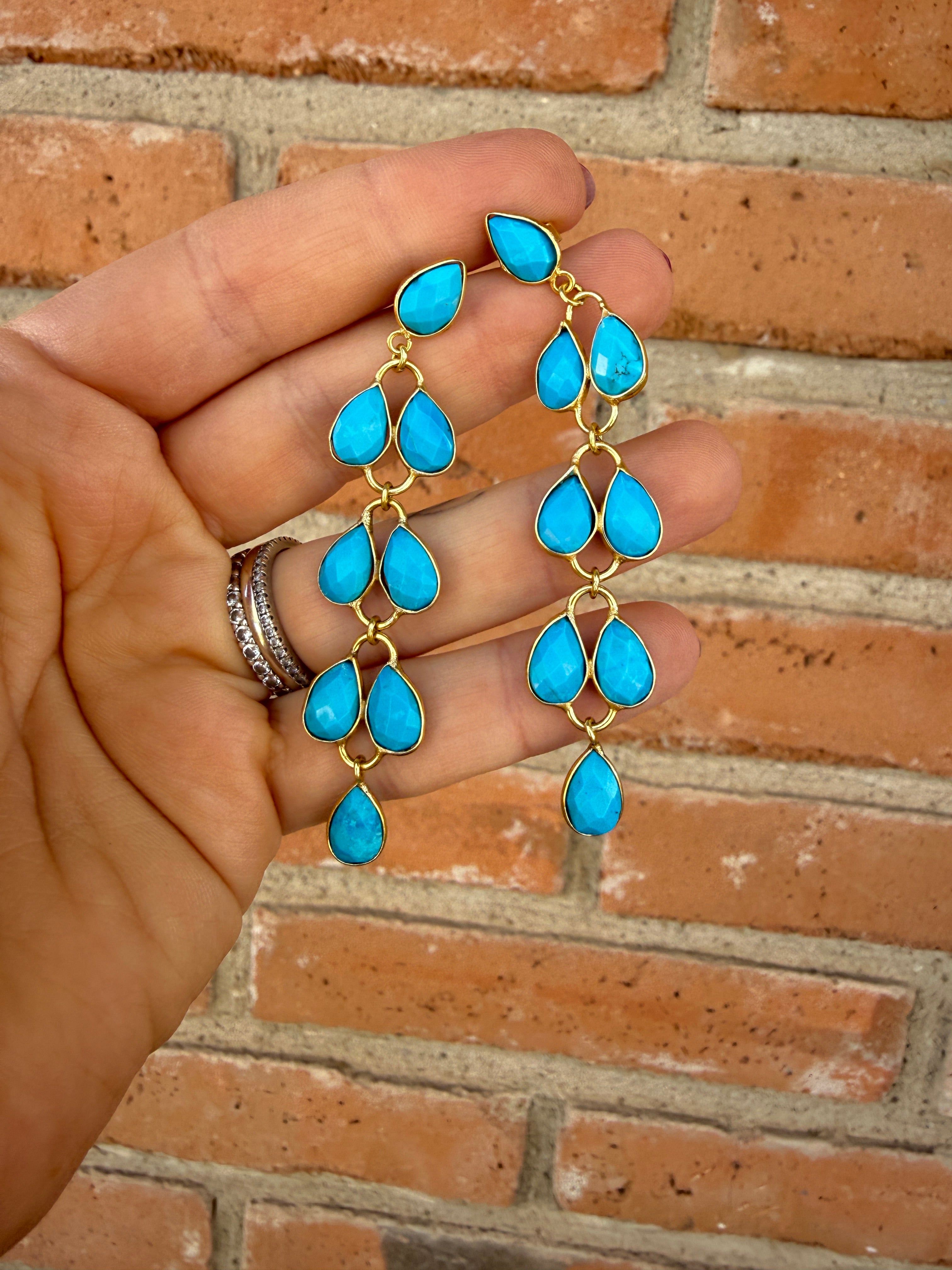 “The Golden Collection” BLUE CANYON Handmade Gold Plated Sterling Silver & Natural Turquoise Earrings