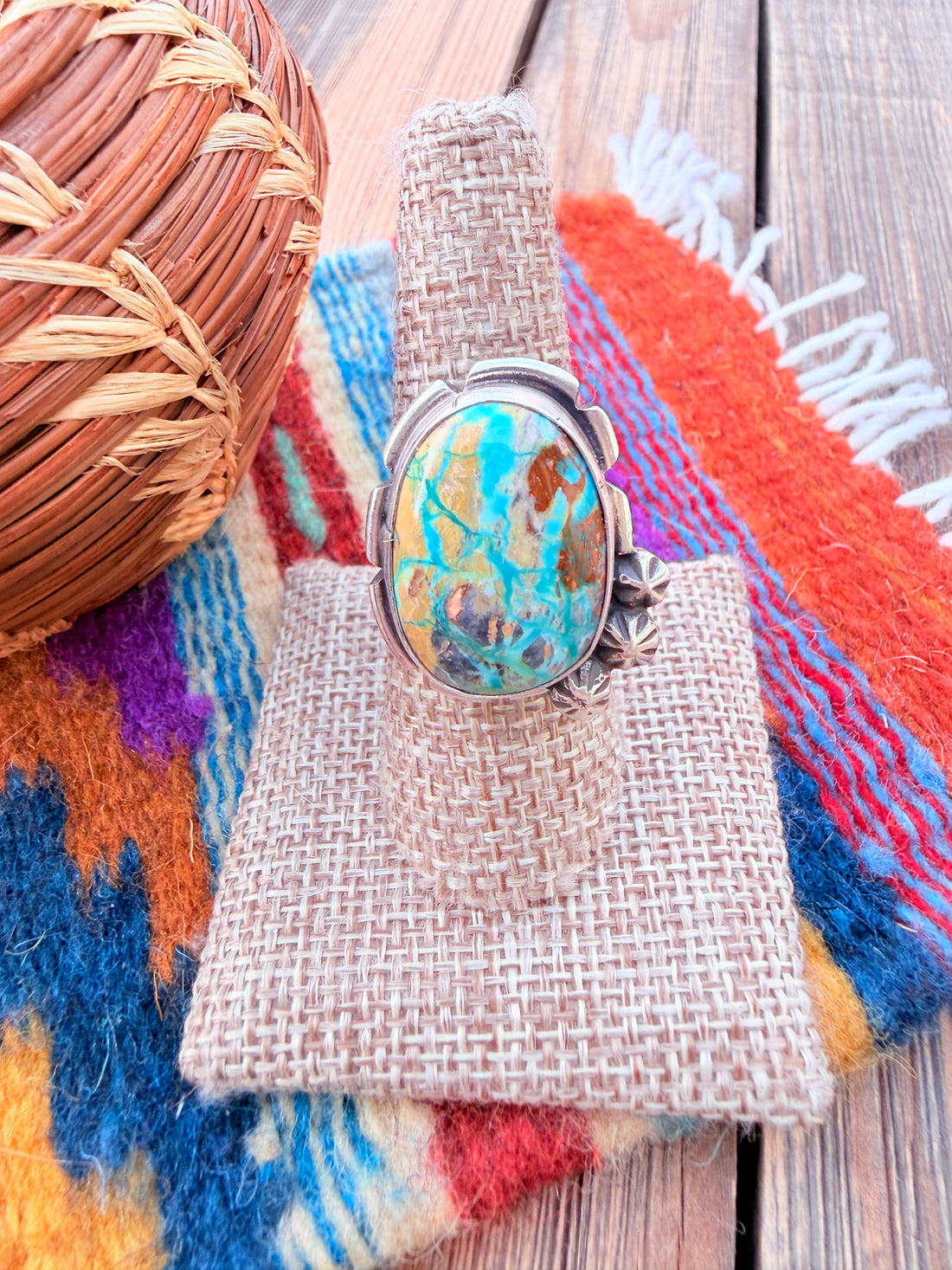 Handcrafted Fox Turquoise & Sterling Silver Adjustable Ring