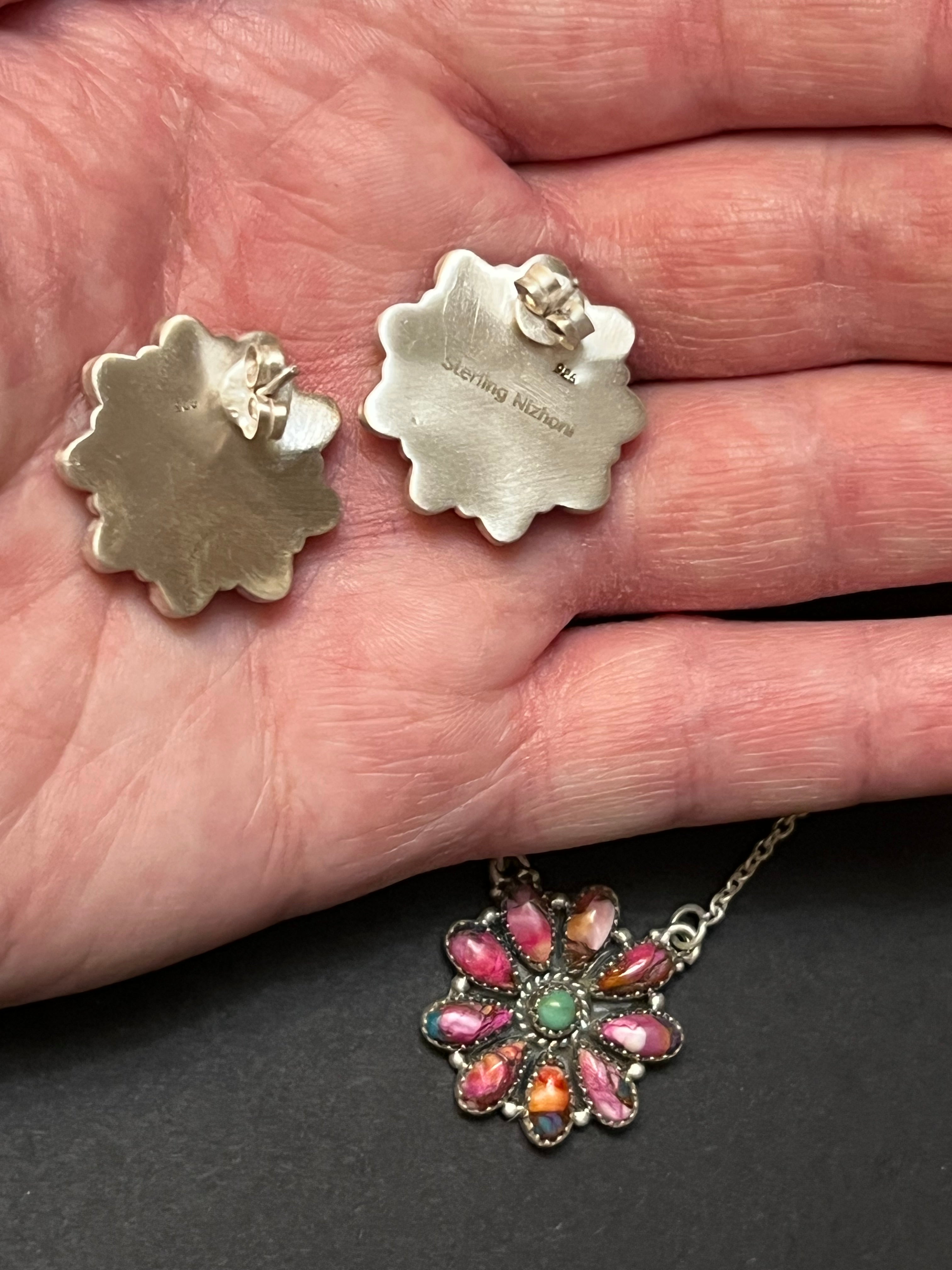 Handmade Sterling Silver Pink Dream Cluster Necklace & Earring Set