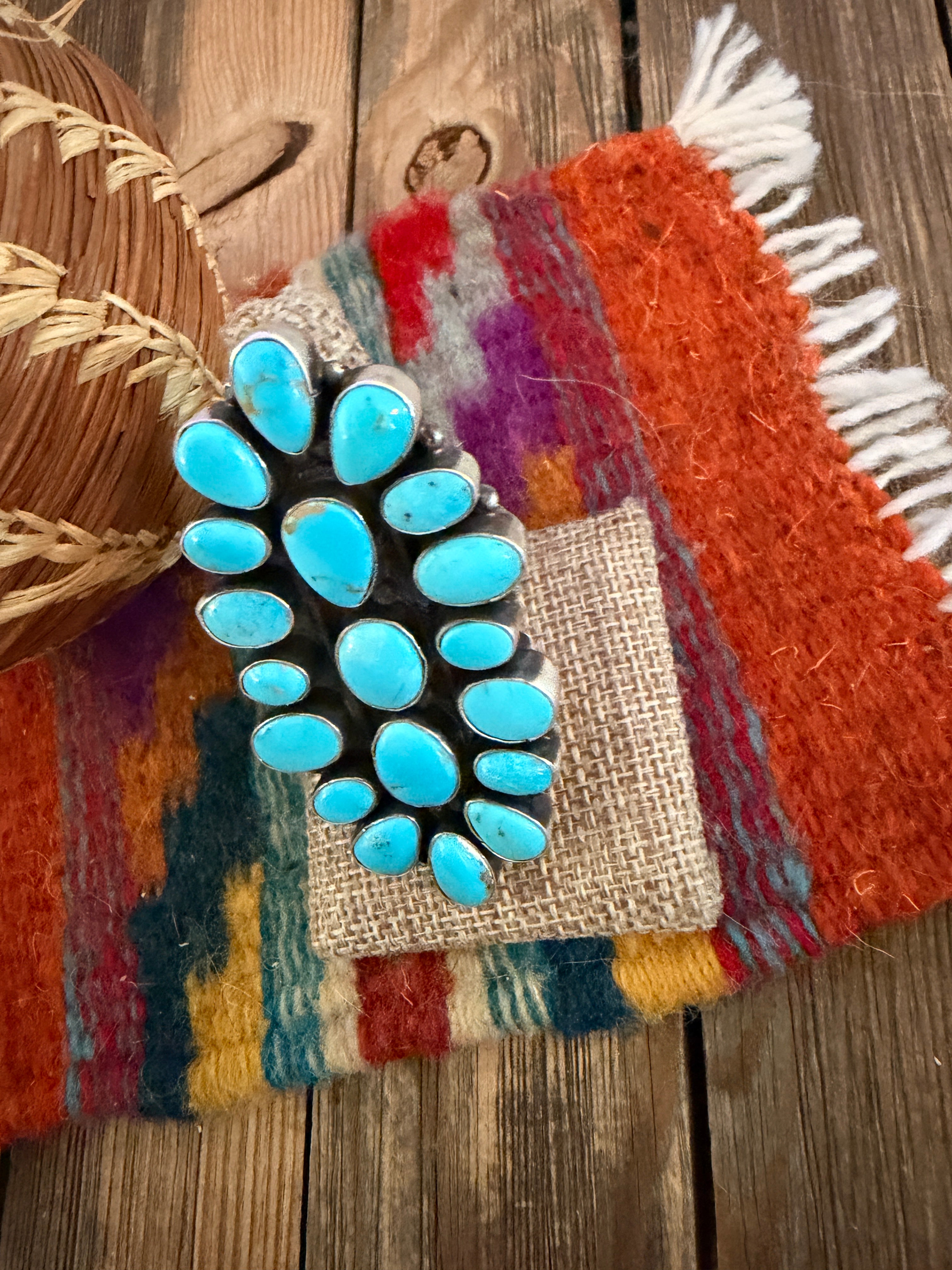 Handcrafted Turquoise & Sterling Silver Cluster Adjustable Ring Sheila Becenti