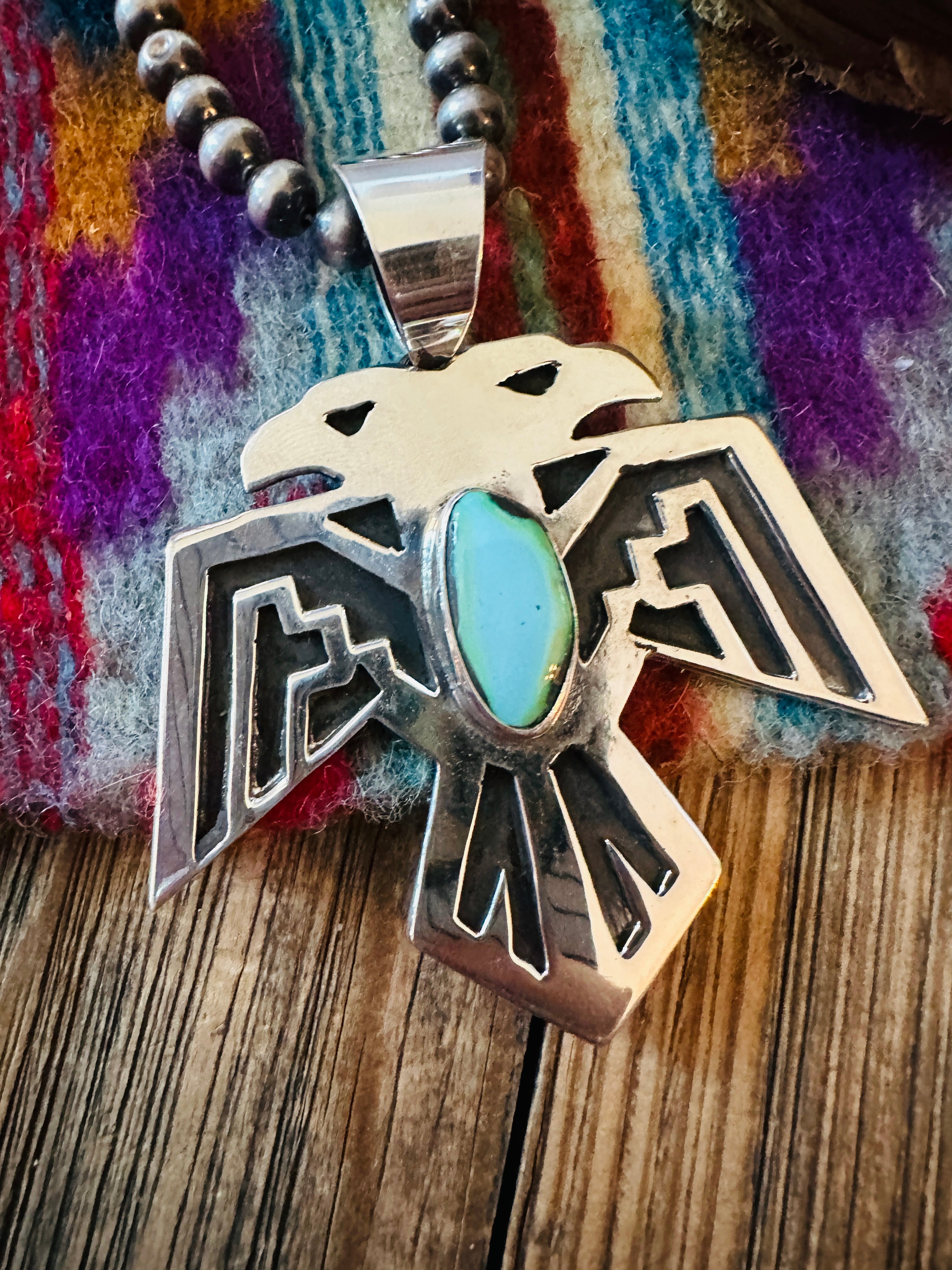 Handcrafted Sterling Silver & Turquoise Thunderbird Pendant