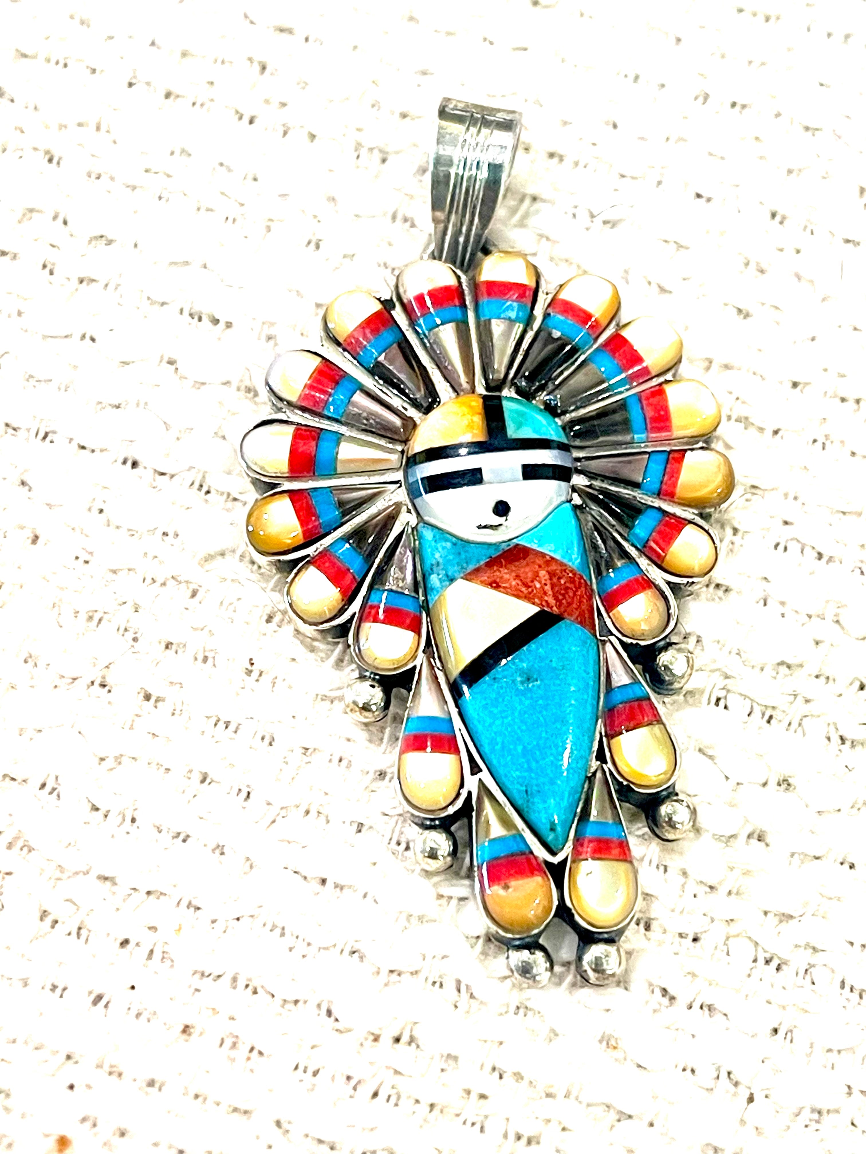 Handmade Sterling Silver & Multi Stone Sunface Pendant