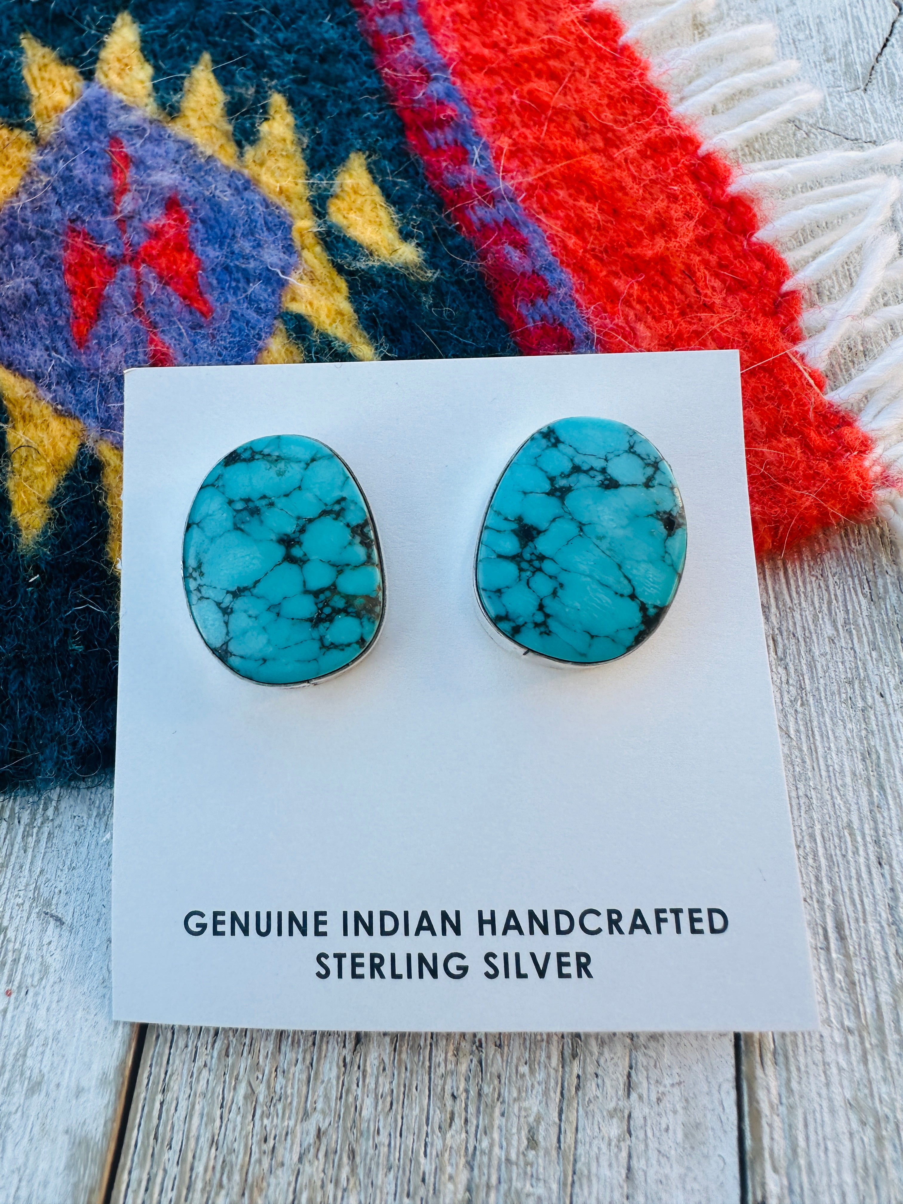 Handcrafted Kingman Web Turquoise & Sterling Silver Post Earrings