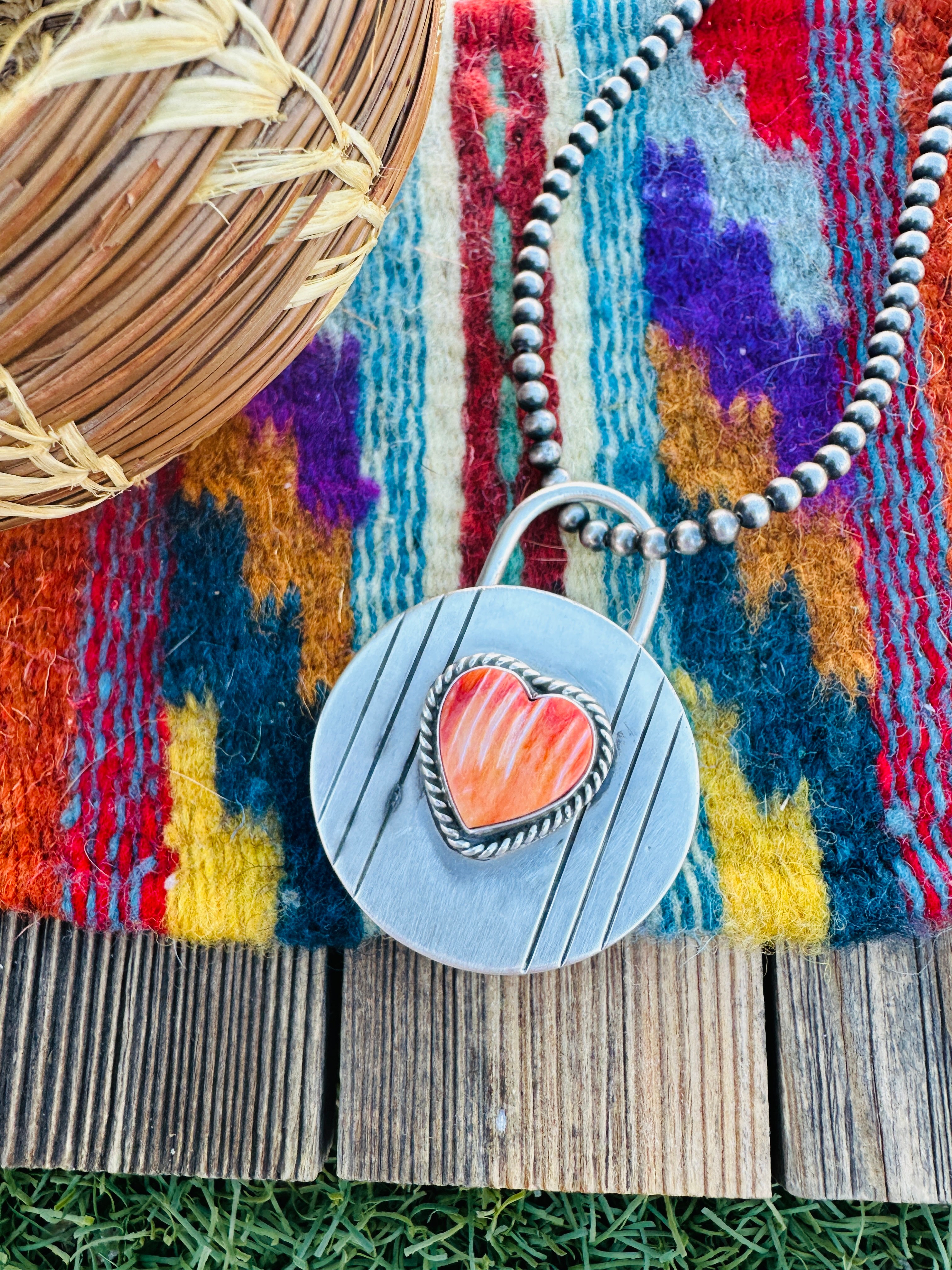 Handcrafted Spiny Oyster & Sterling Silver Heart Locket Style Pendant by Charles Johnson