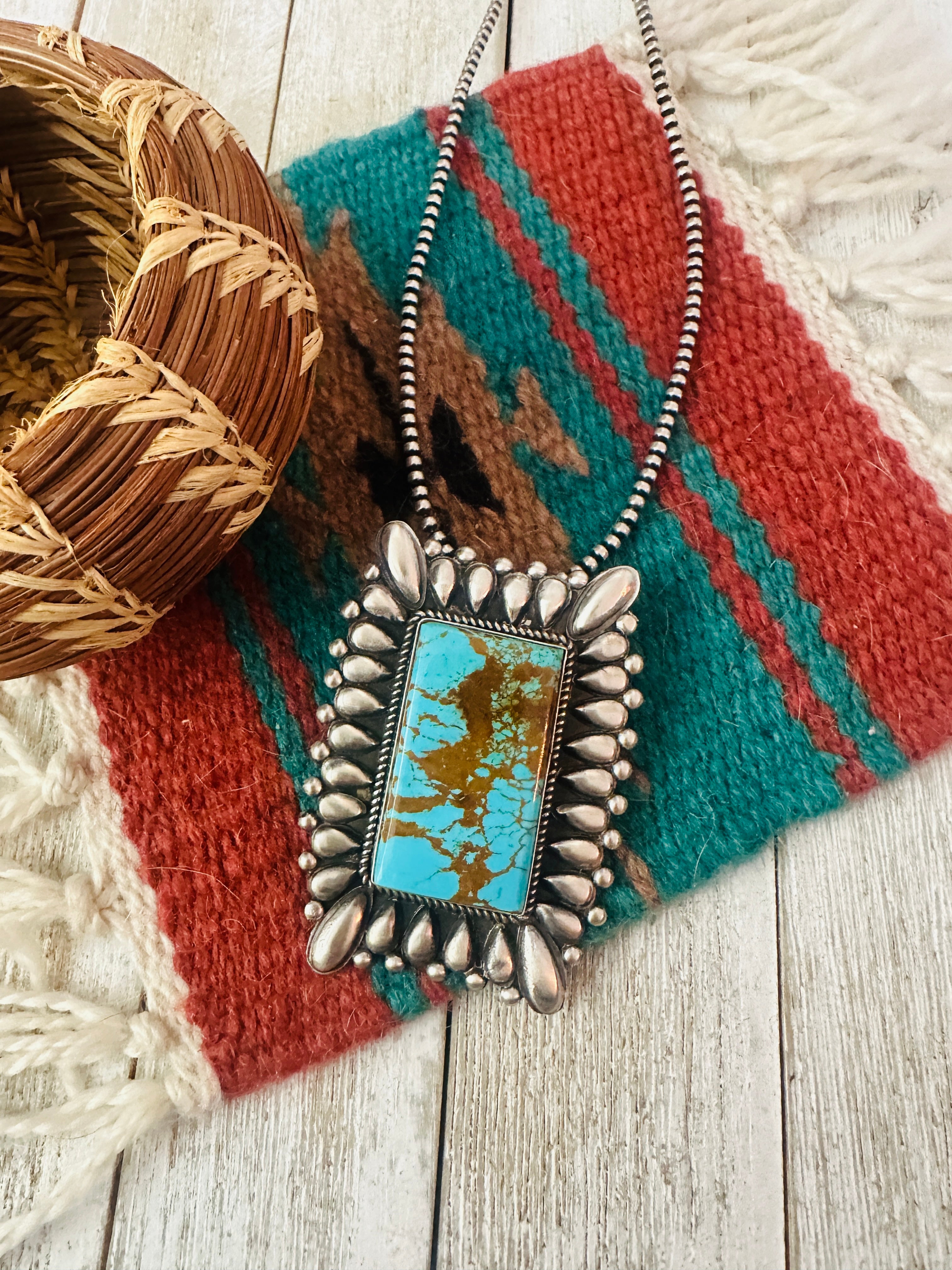 Handcrafted Turquoise &  Sterling Silver Pendant by Marcus Chavez