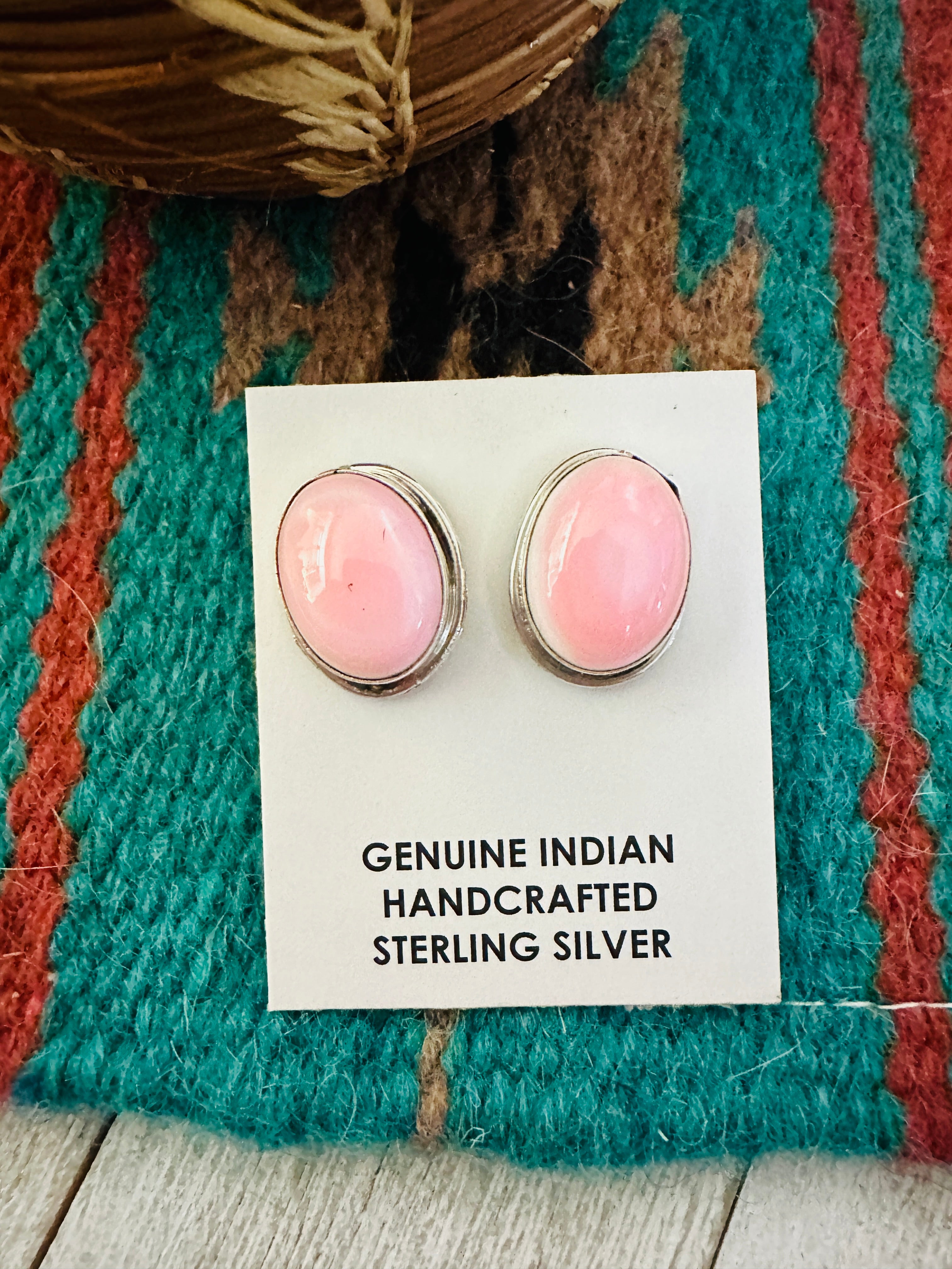 Navajo Sterling Silver & Queen Pink Conch Post Earrings