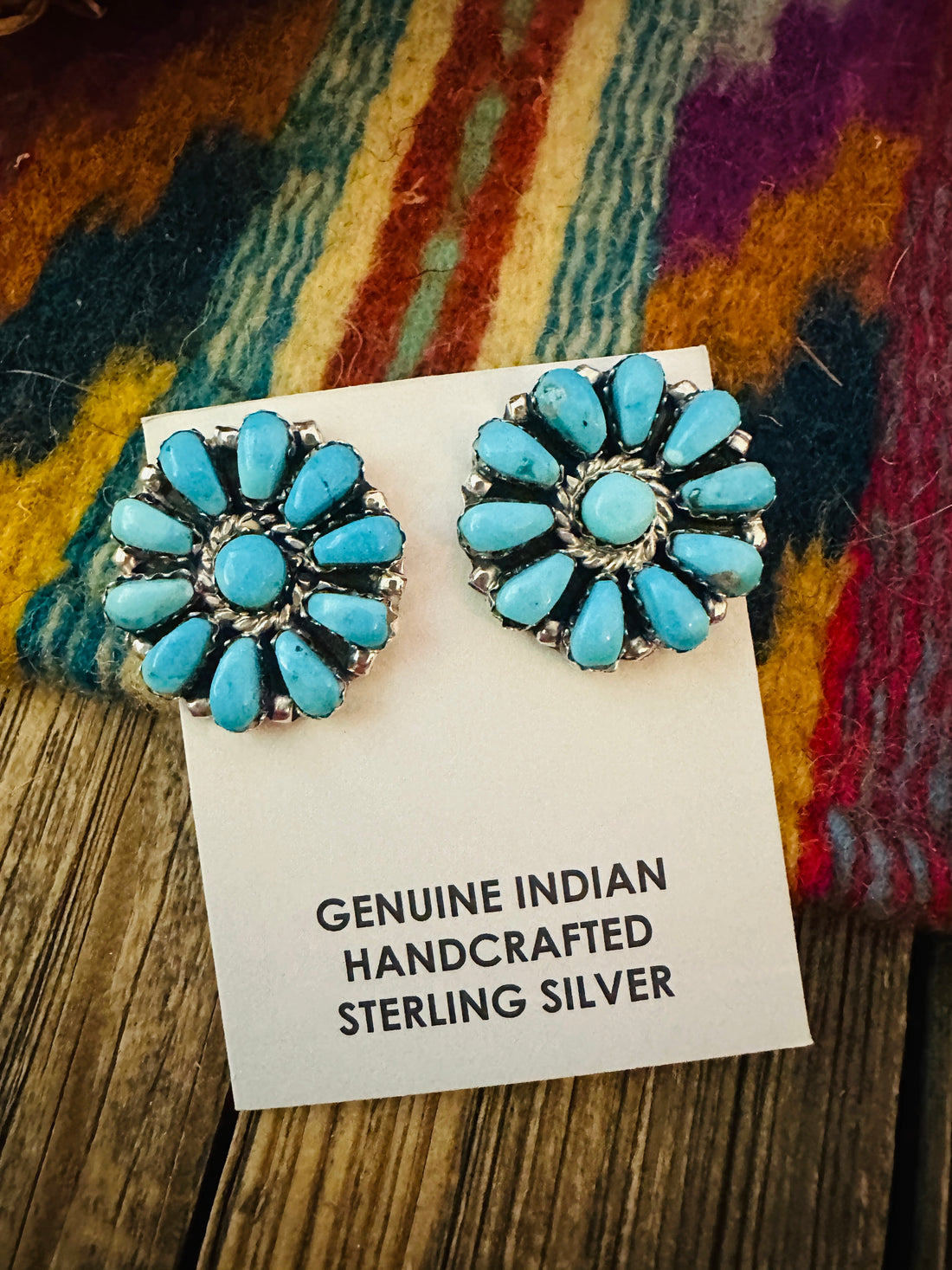 Handcrafted Turquoise & Sterling Silver Cluster Post Earrings