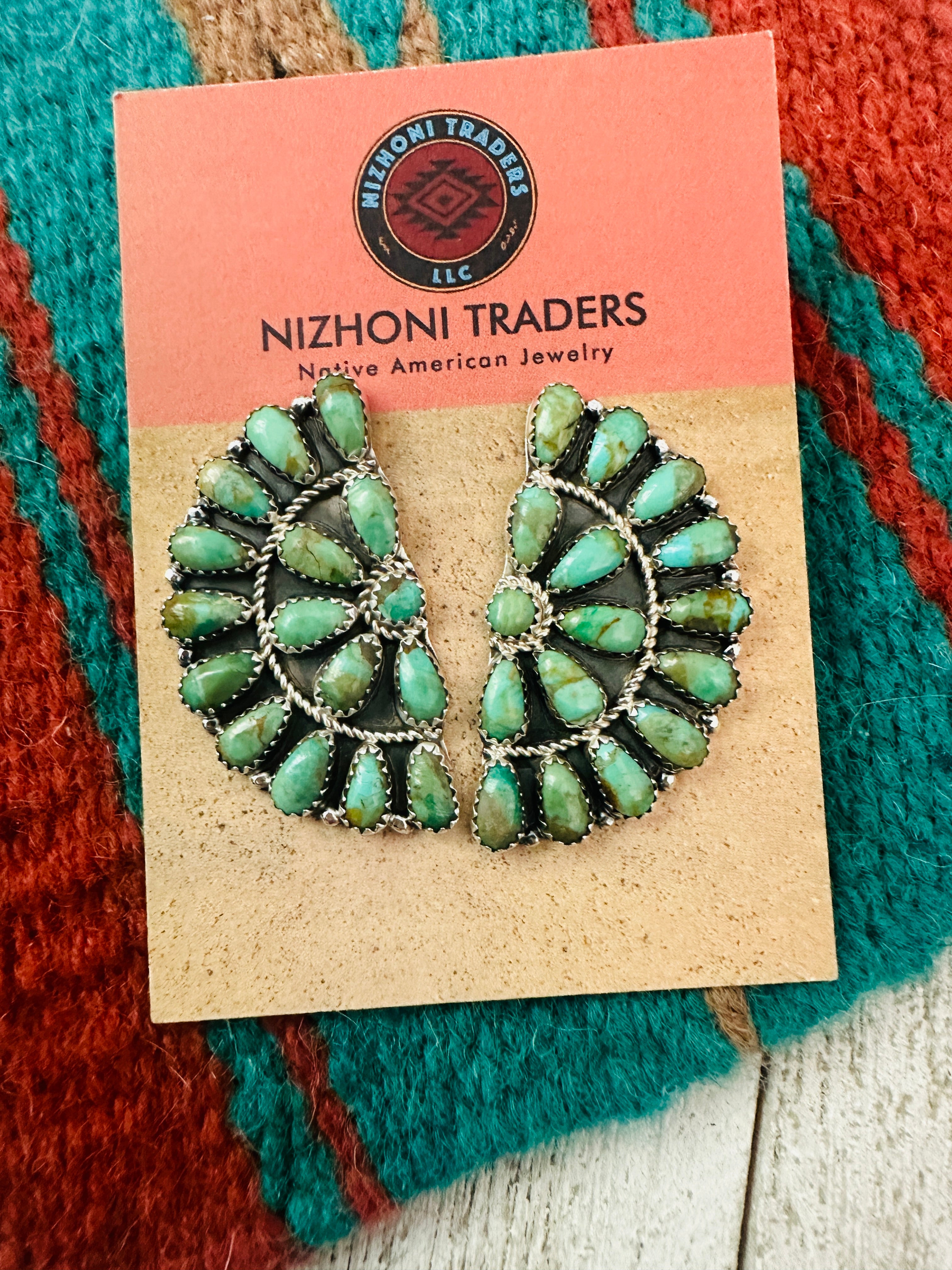 Navajo Sterling Silver & Royston Turquoise Cluster Post Earrings