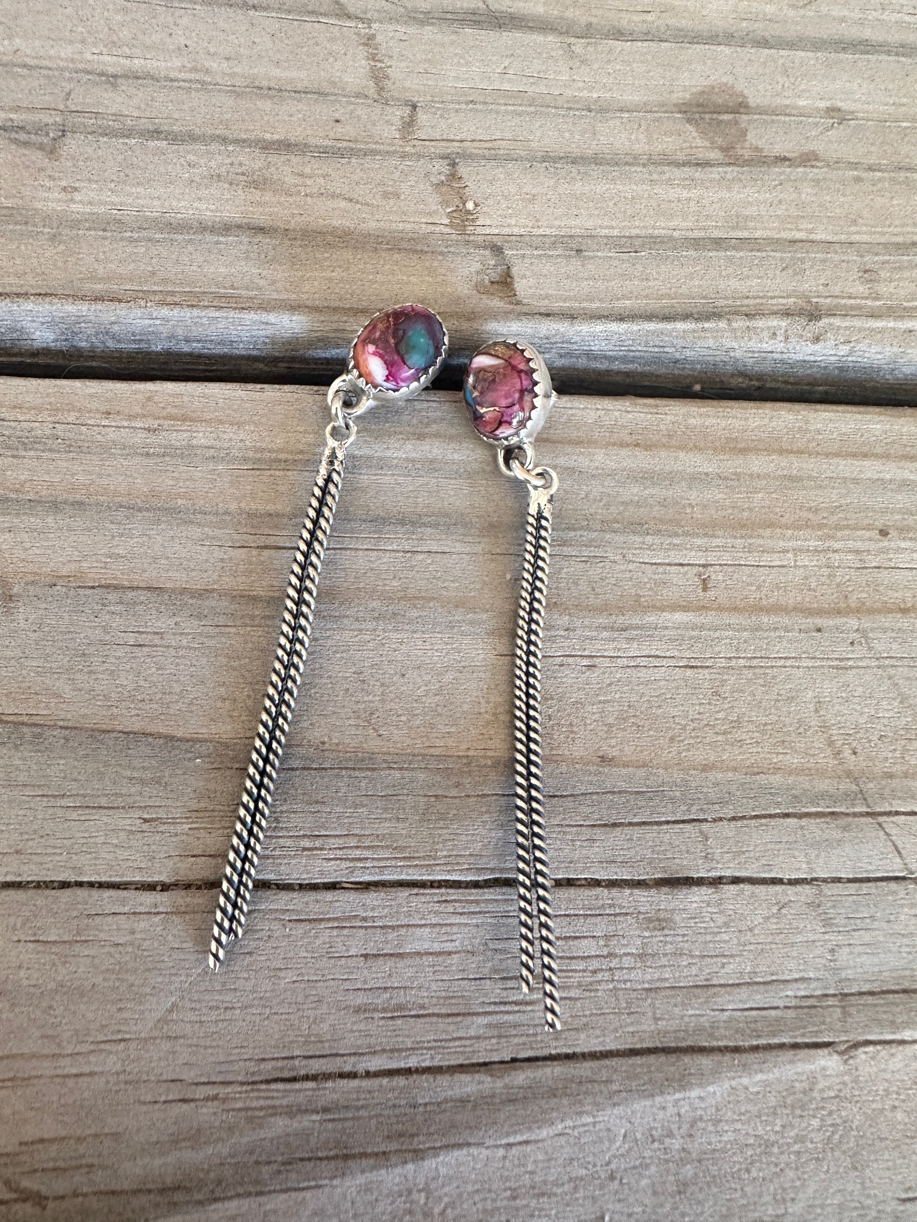 Handmade Sterling Silver, Pink Dream Mojave Post Dangle Earrings