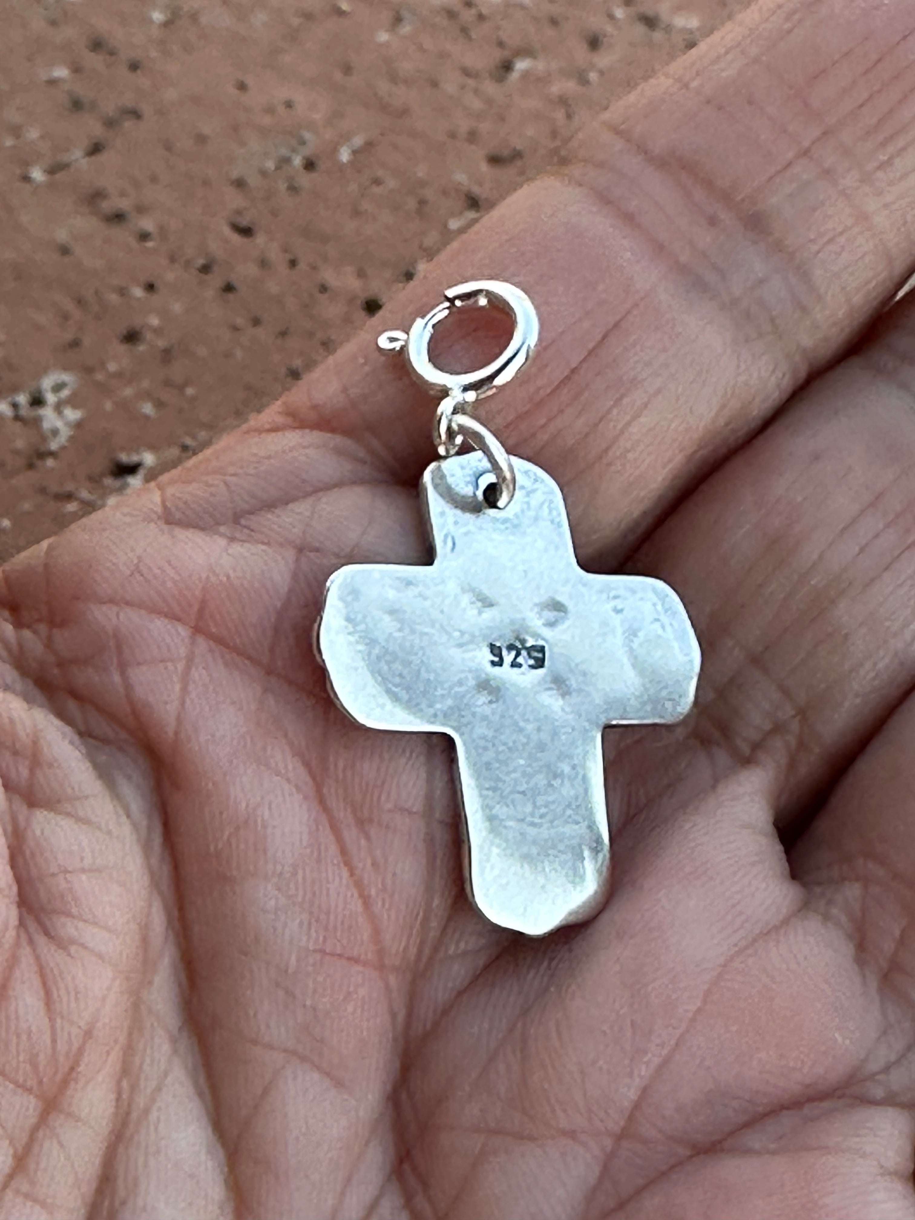 Navajo Crafted Sterling Silver Hand Stamped Cross Charm