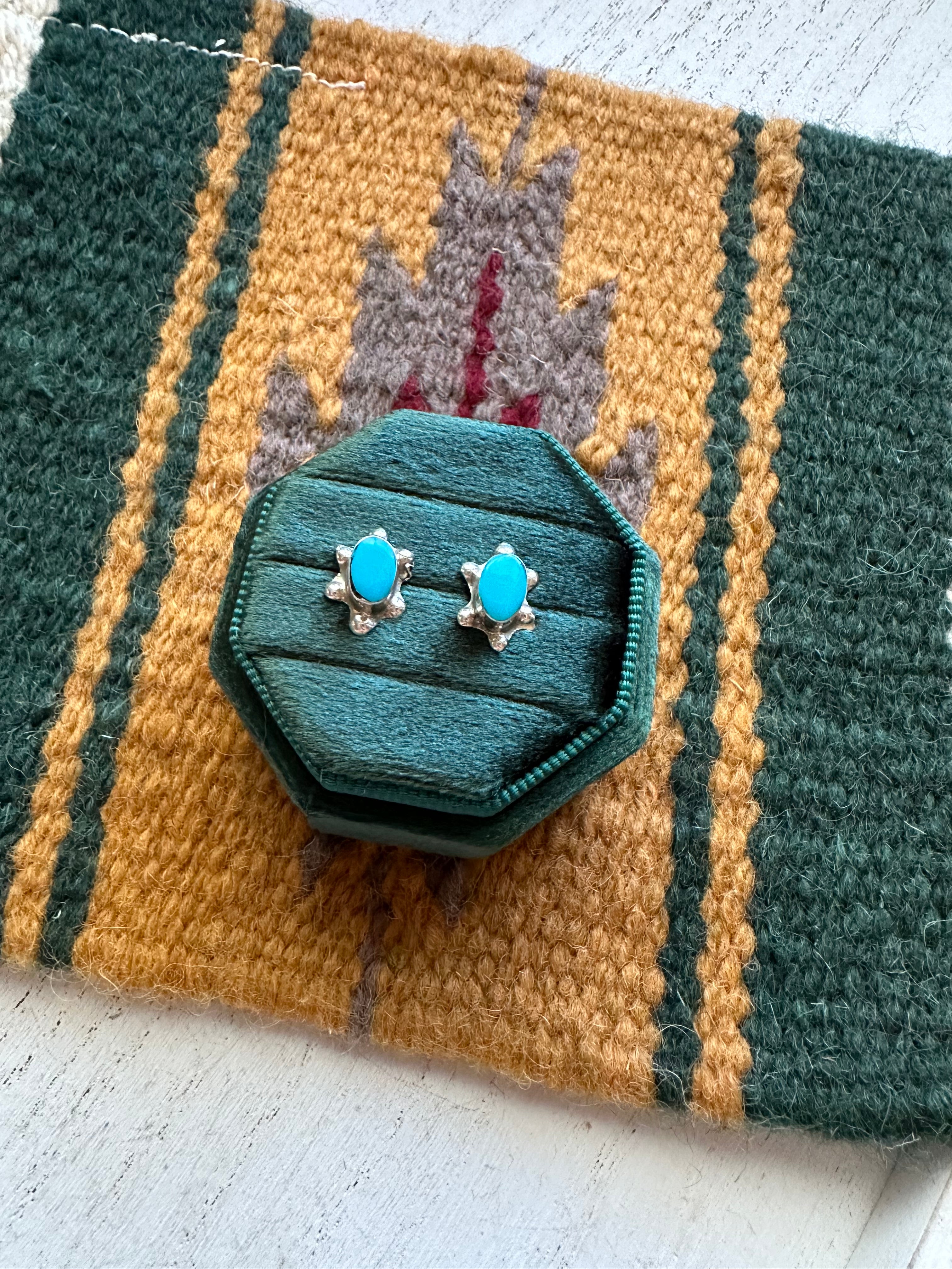 Starlight Beautiful Navajo Turquoise And Sterling Silver Stud Earrings